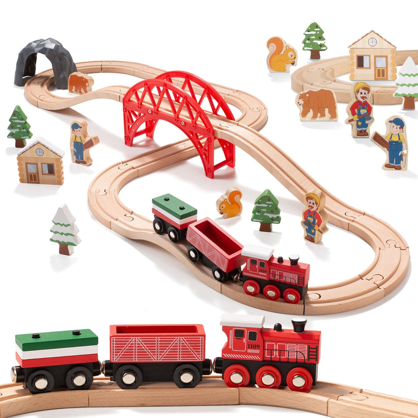 Giant bean 36-Piece Forest Wooden Train Set – Expandable Tracks for 3-7