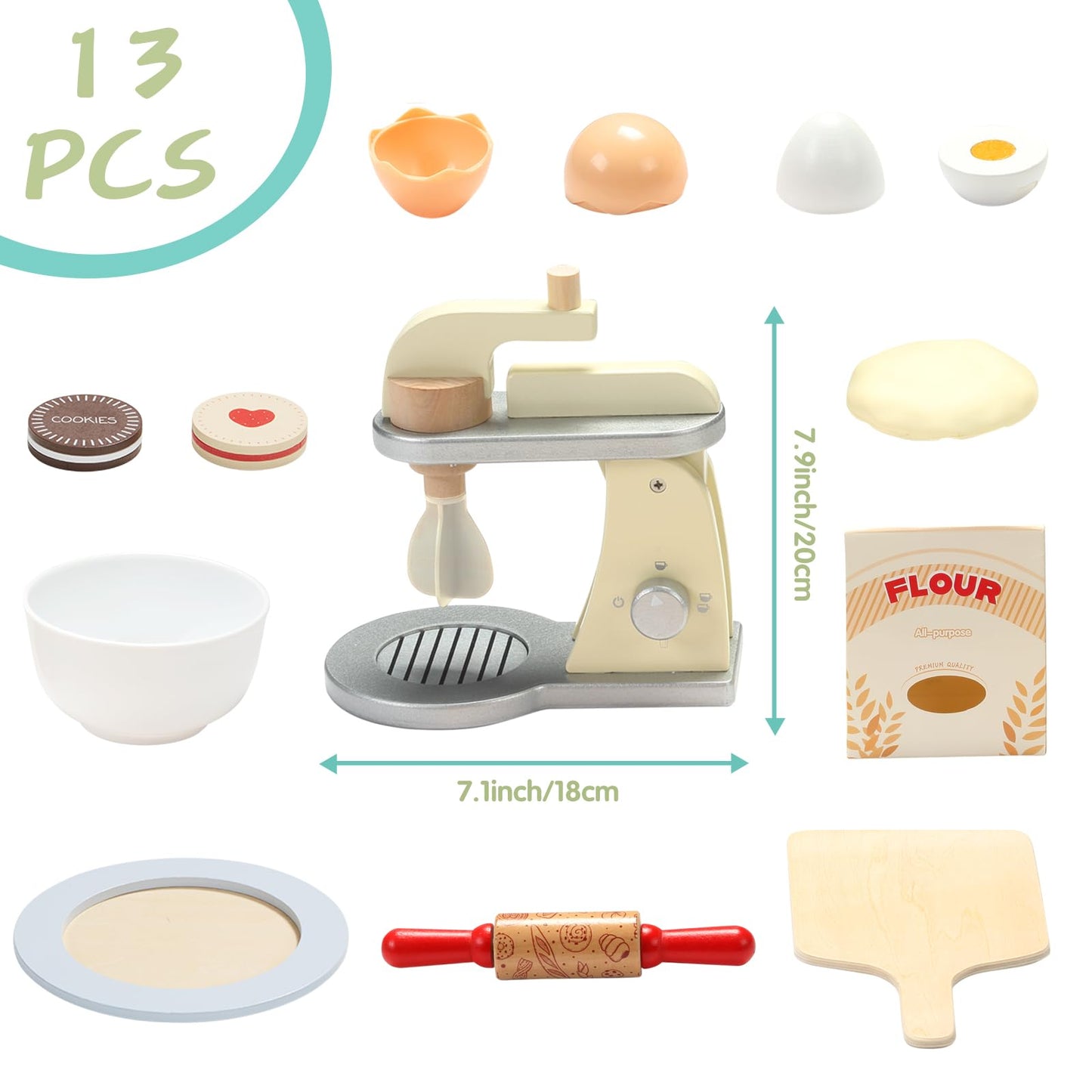 Giant Bean Wooden Toy Mixer – Pretend Play Kitchen Set for Kids 3+