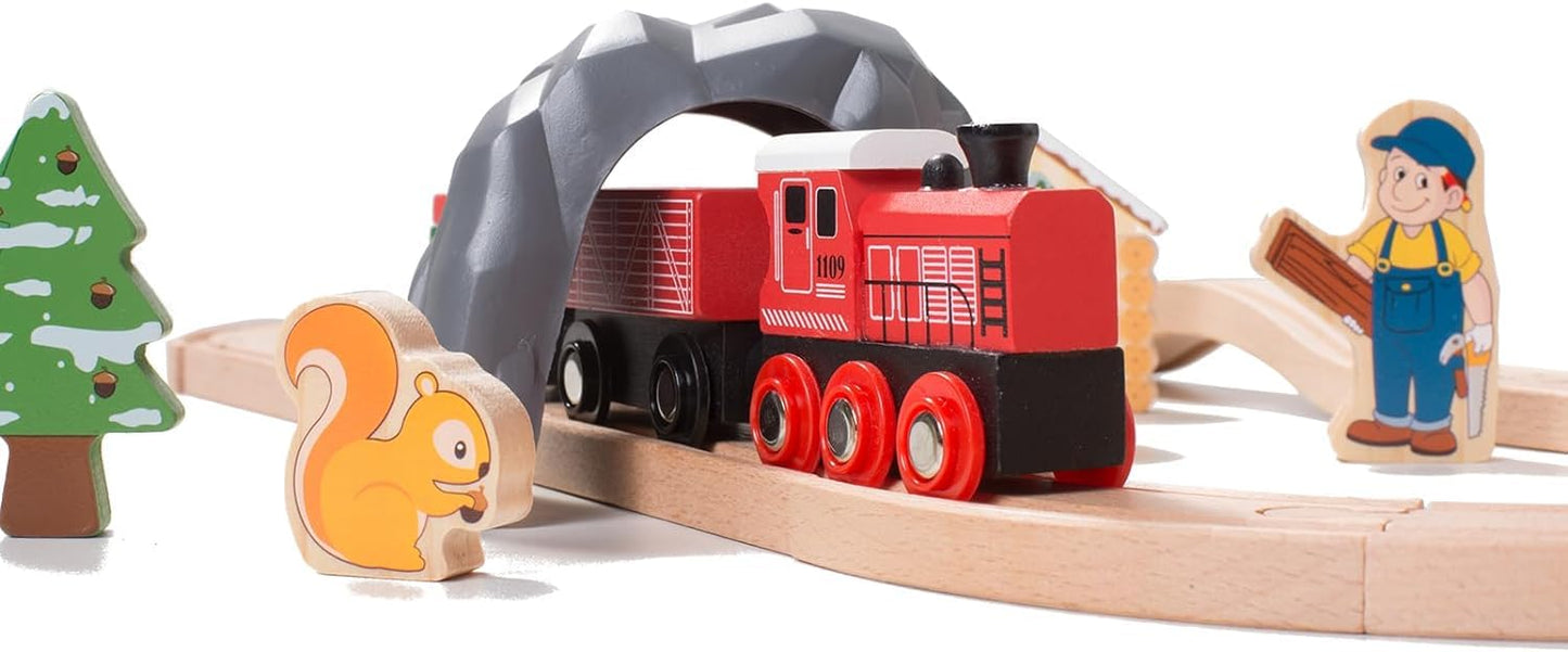 Giant bean 36-Piece Forest Wooden Train Set – Expandable Tracks for 3-7