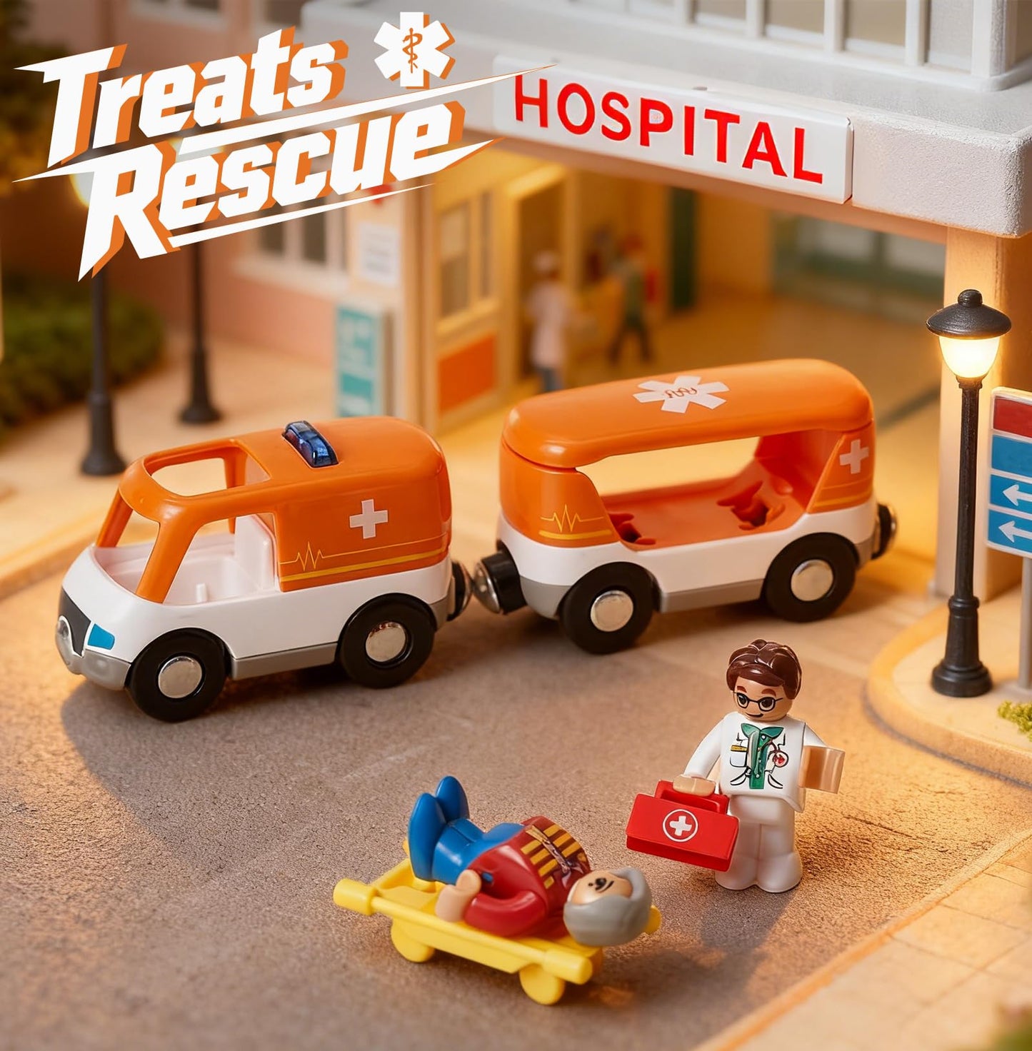 Giant bean 6pcs Magnetic Rescue Train Car Set – 3-in-1 Police, Fire & Ambulance with Lights & Sounds