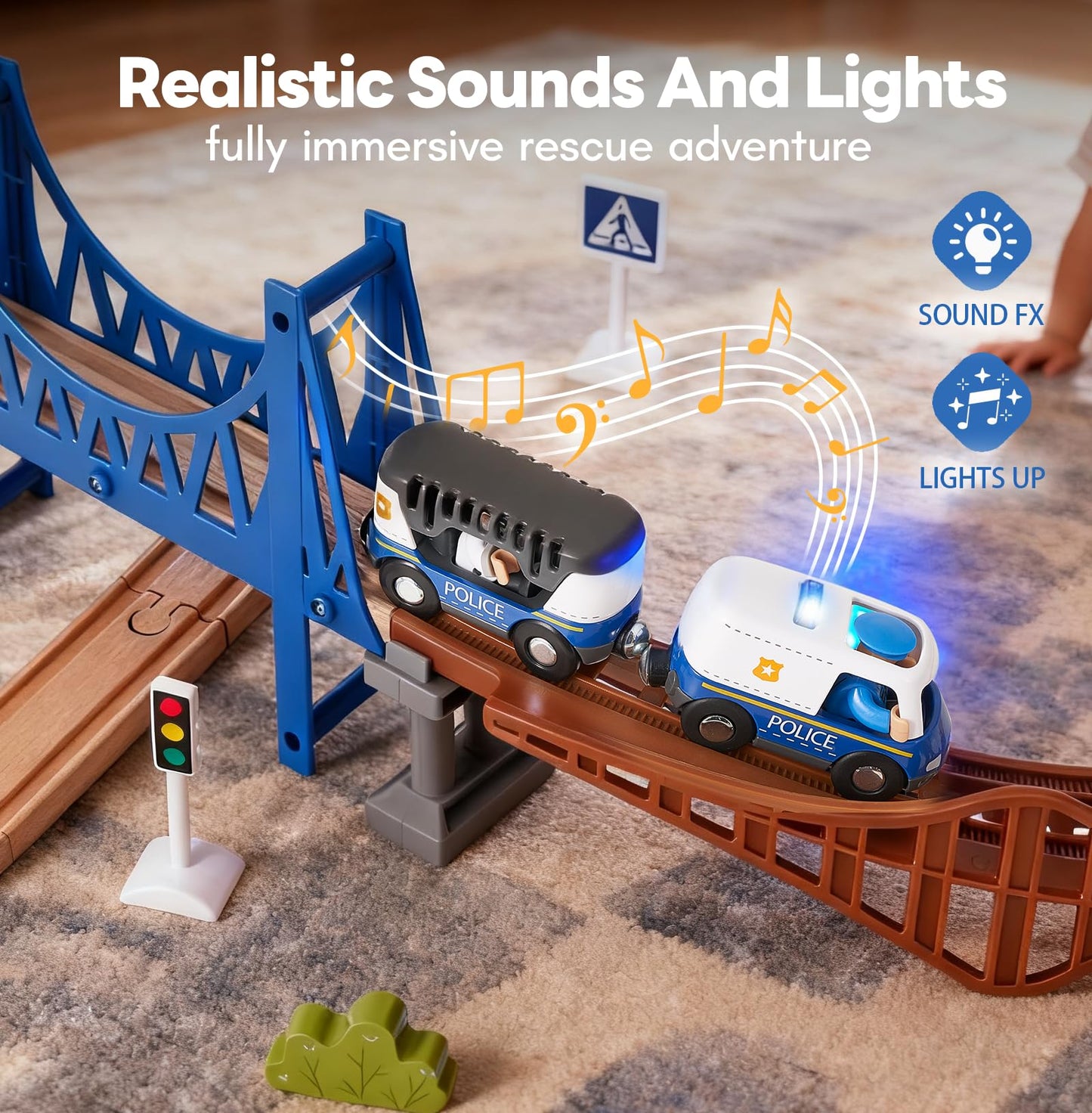 Giant bean 6pcs Magnetic Rescue Train Car Set – 3-in-1 Police, Fire & Ambulance with Lights & Sounds