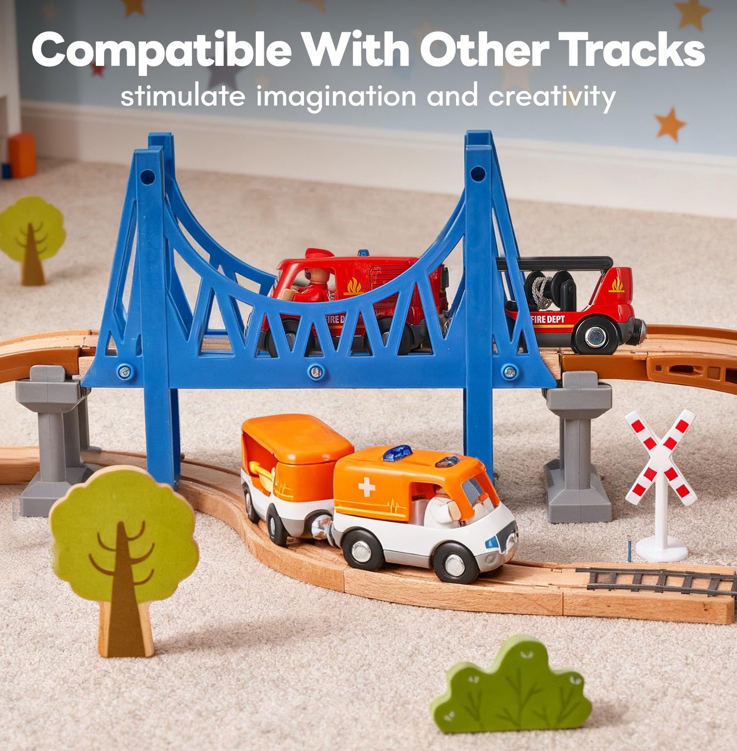 Giant bean 6pcs Magnetic Rescue Train Car Set – 3-in-1 Police, Fire & Ambulance with Lights & Sounds