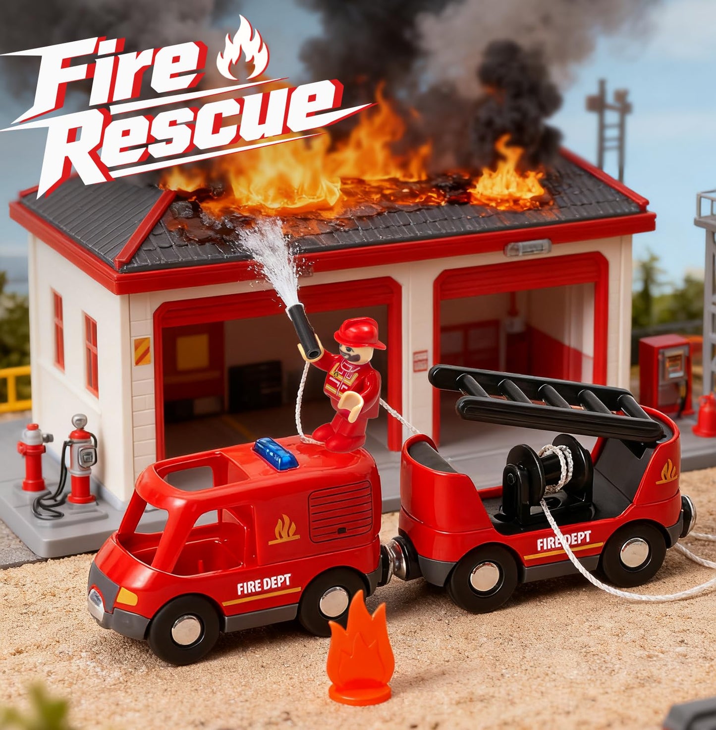 Giant bean 6pcs Magnetic Rescue Train Car Set – 3-in-1 Police, Fire & Ambulance with Lights & Sounds