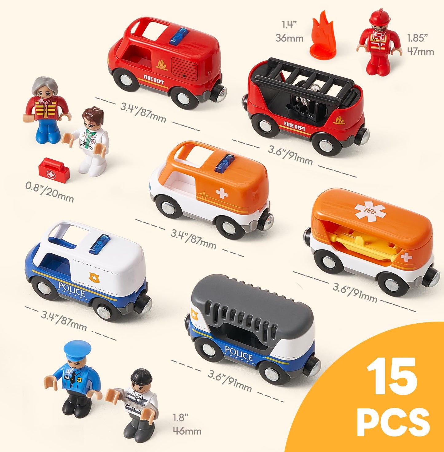Giant bean 6pcs Magnetic Rescue Train Car Set – 3-in-1 Police, Fire & Ambulance with Lights & Sounds