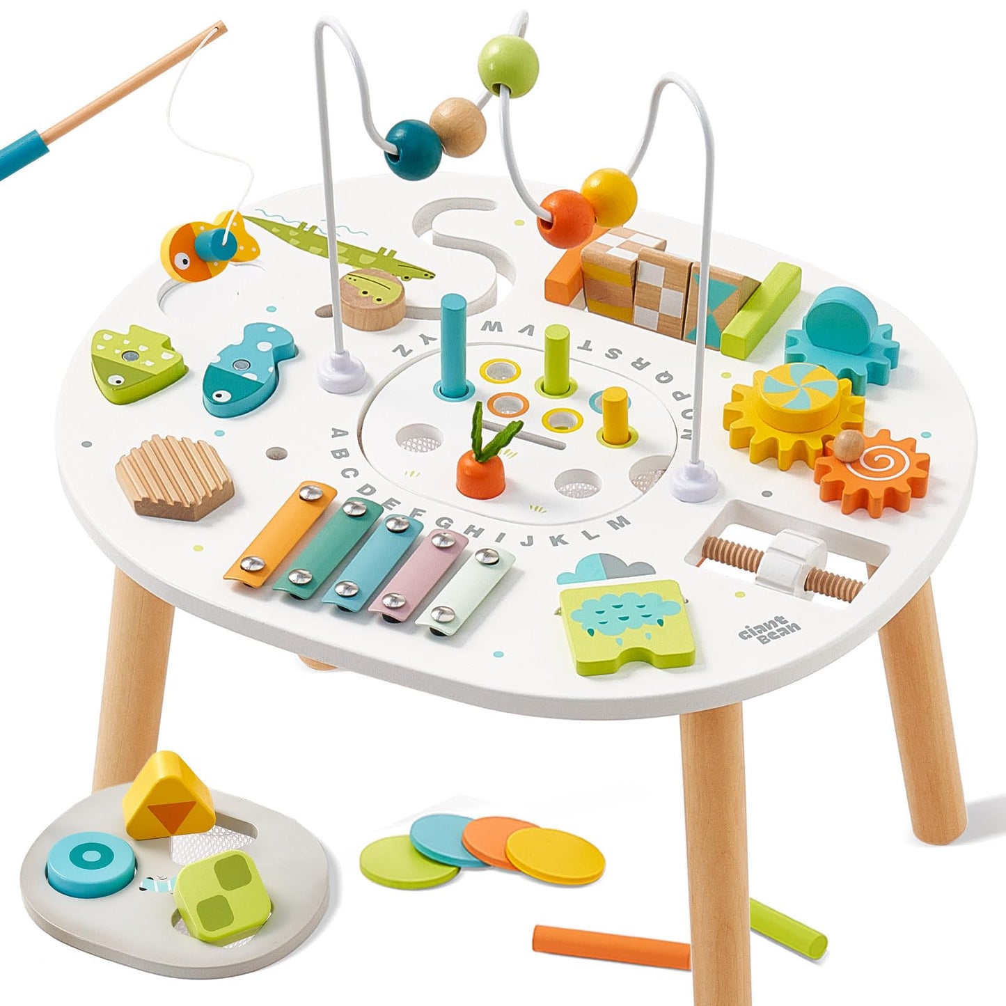 Giant Bean Wooden Activity Table – 11-in-1 Montessori Toy for Toddlers