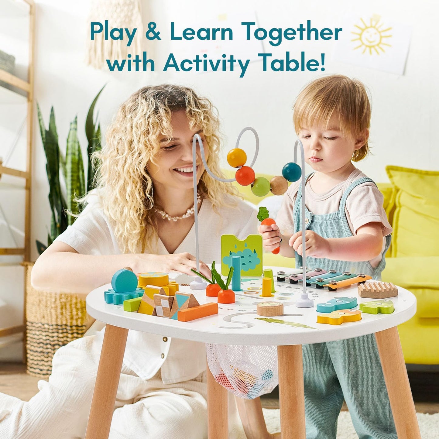 Giant Bean Wooden Activity Table – 11-in-1 Montessori Toy for Toddlers