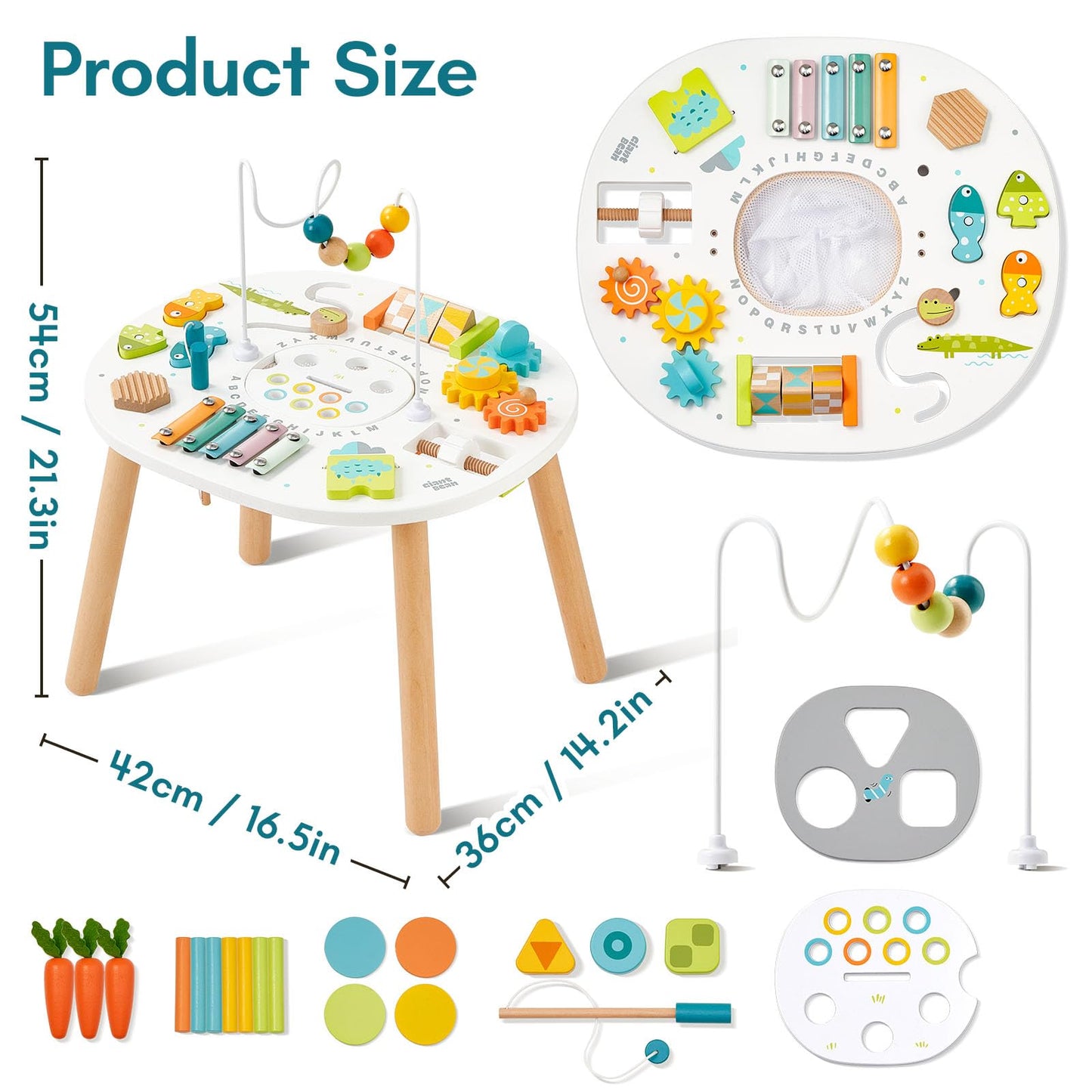 Giant Bean Wooden Activity Table – 11-in-1 Montessori Toy for Toddlers