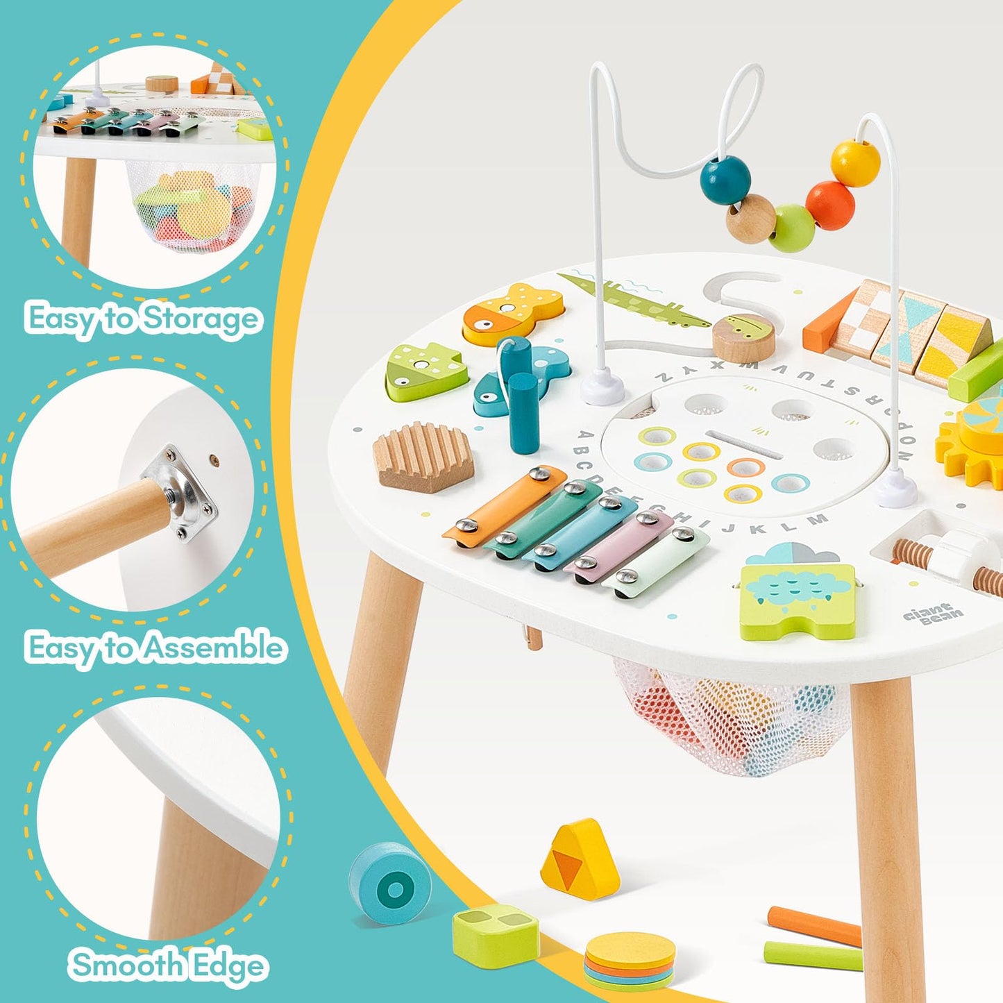 Giant Bean Wooden Activity Table – 11-in-1 Montessori Toy for Toddlers