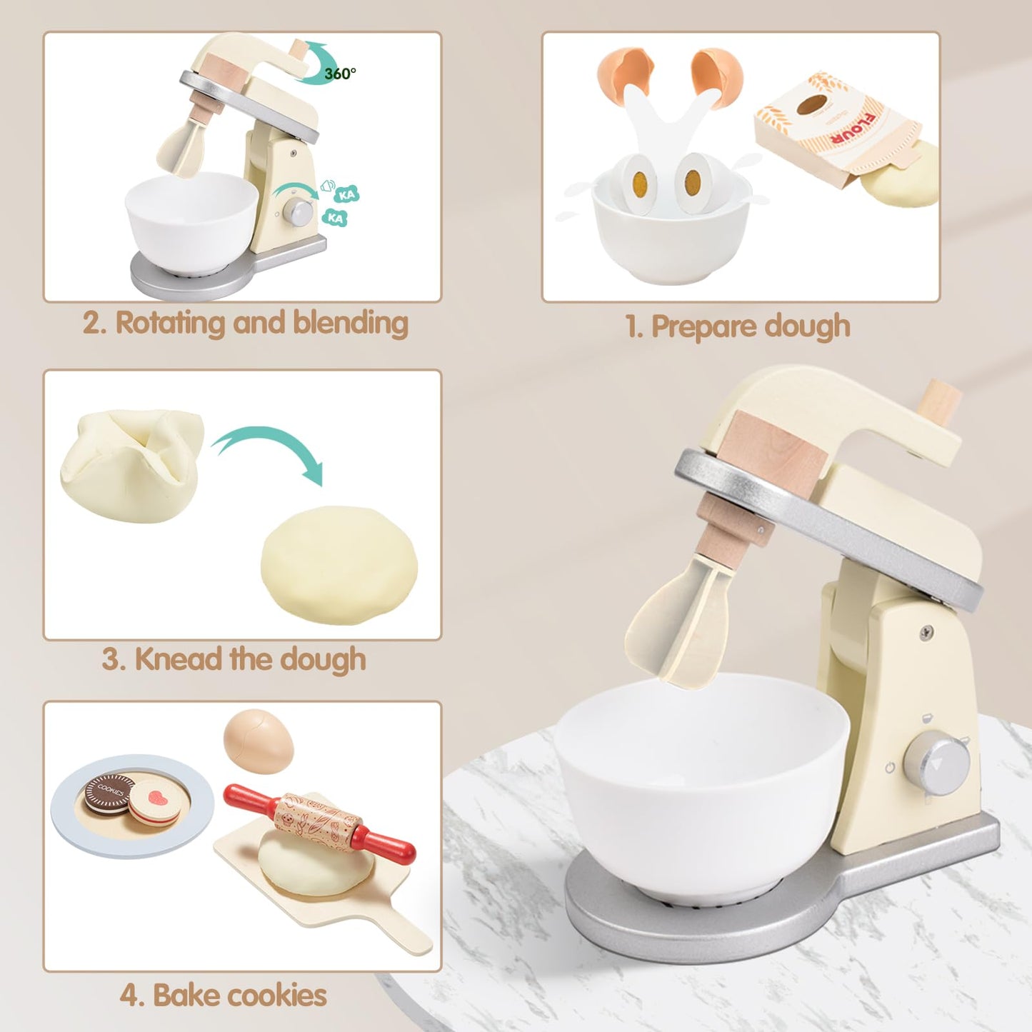 Giant Bean Wooden Toy Mixer – Pretend Play Kitchen Set for Kids 3+