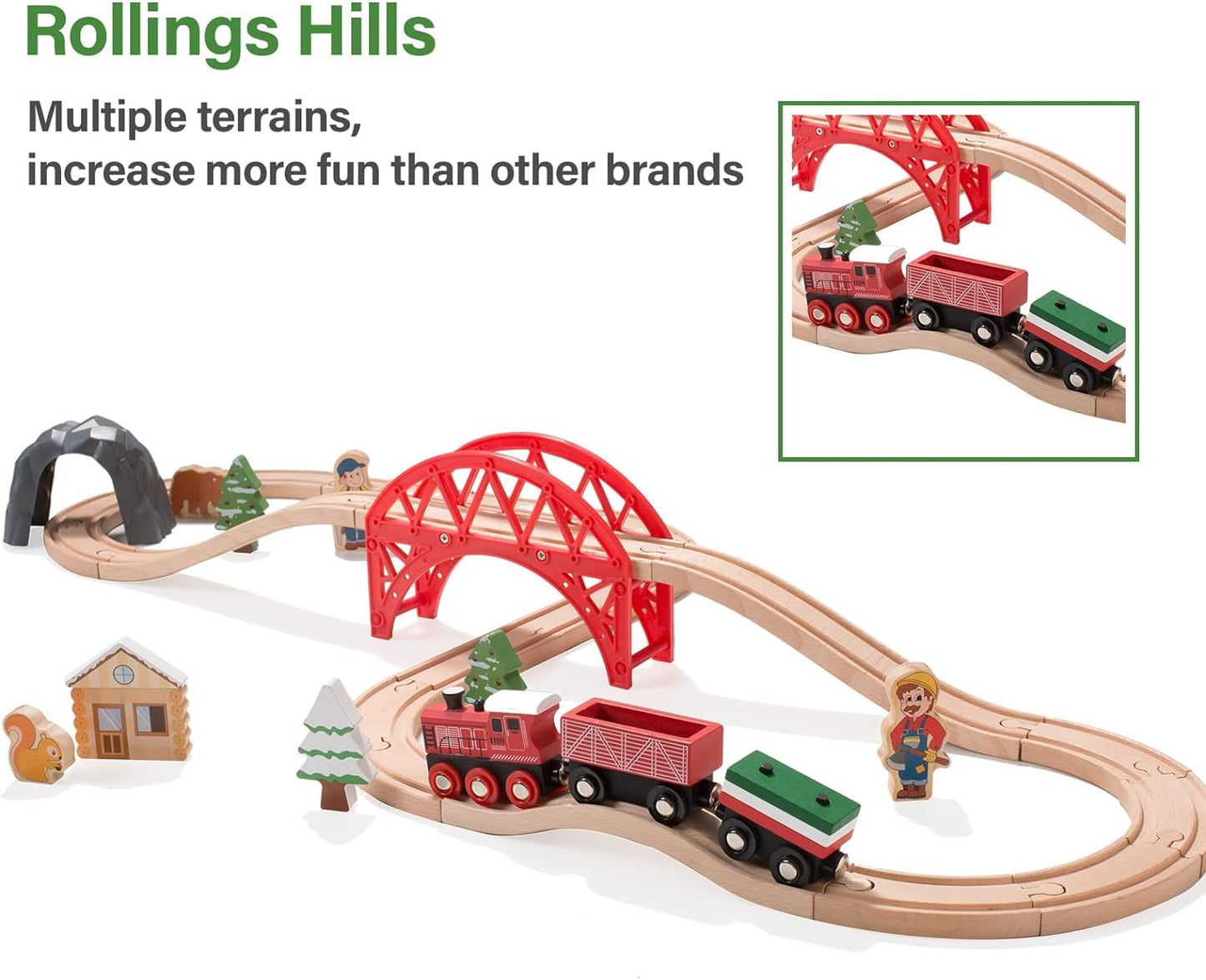 Giant bean 36-Piece Forest Wooden Train Set – Expandable Tracks for 3-7