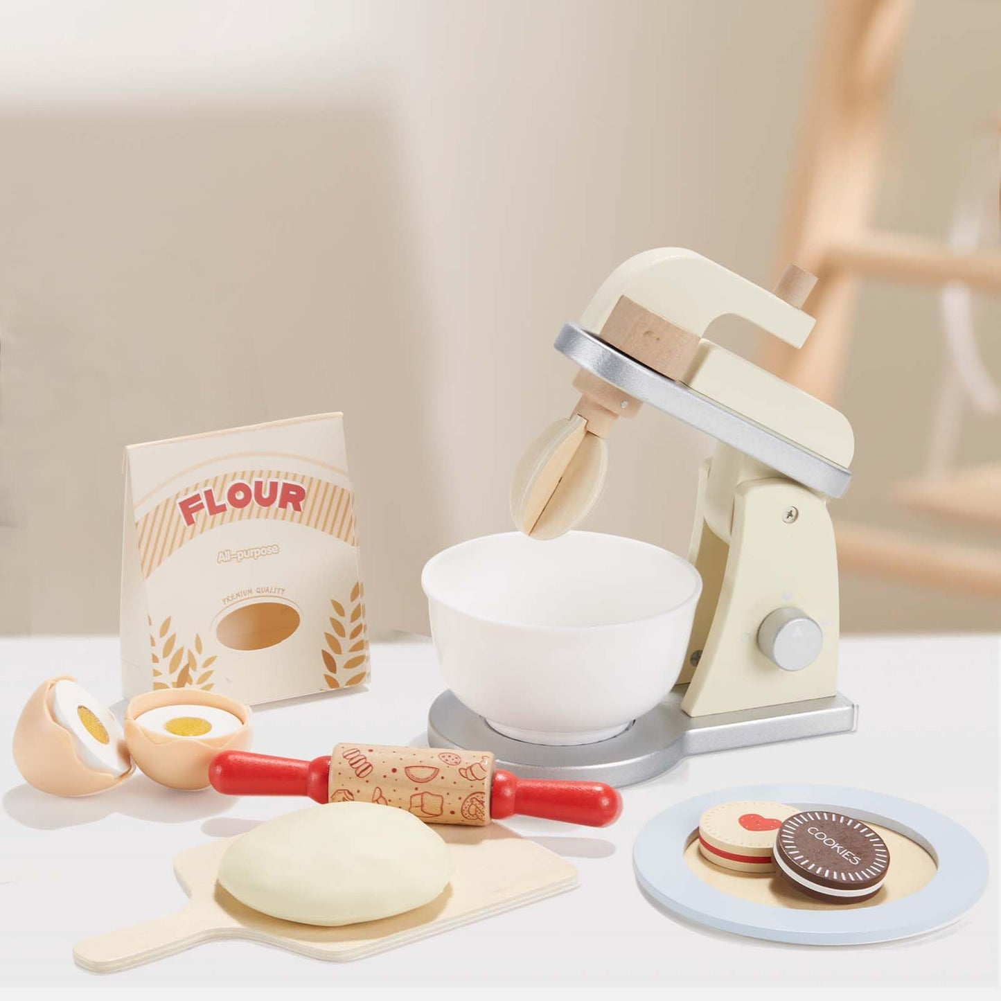 Giant Bean Wooden Toy Mixer – Pretend Play Kitchen Set for Kids 3+