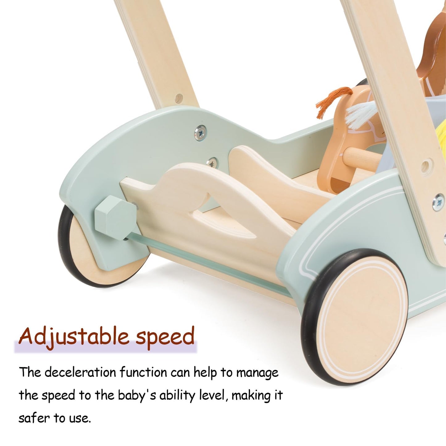 Giant bean Wooden Baby Push Walker – Galloping Ponies, Adjustable Speed & Height (Ages 1-3)