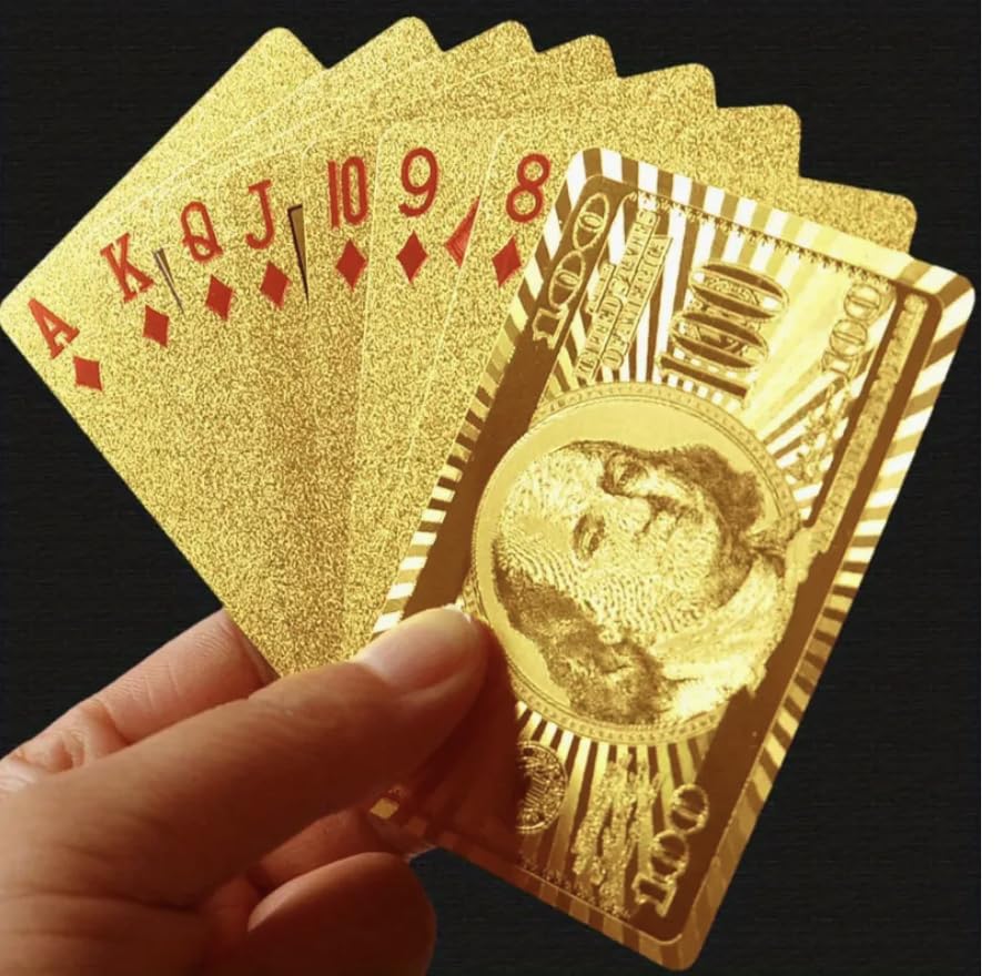 GIANT PANDA TRADING Gold Diamond Playing Cards — Waterproof PVC Deck for Poker, Magic & Parties | 100 Bill Theme