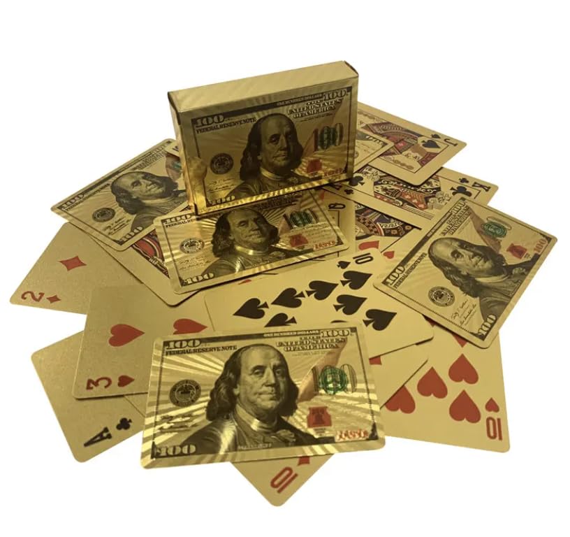 GIANT PANDA TRADING Gold Diamond Playing Cards — Waterproof PVC Deck for Poker, Magic & Parties | 100 Bill Theme