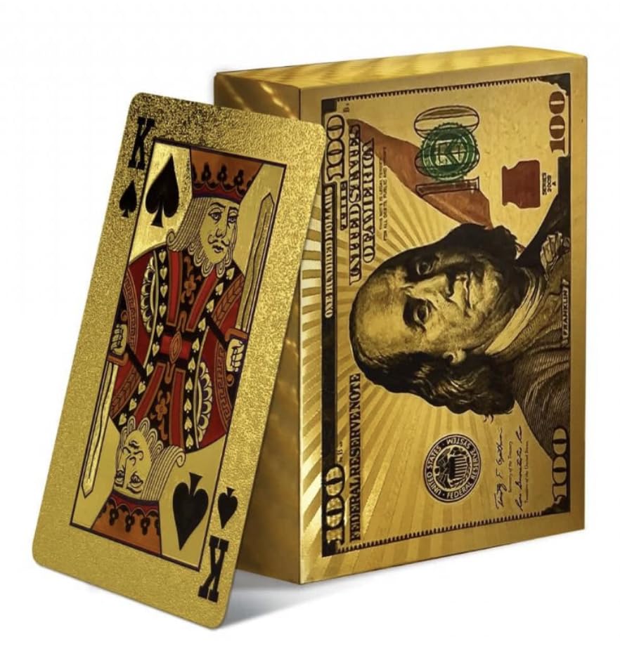 GIANT PANDA TRADING Gold Diamond Playing Cards — Waterproof PVC Deck for Poker, Magic & Parties | 100 Bill Theme