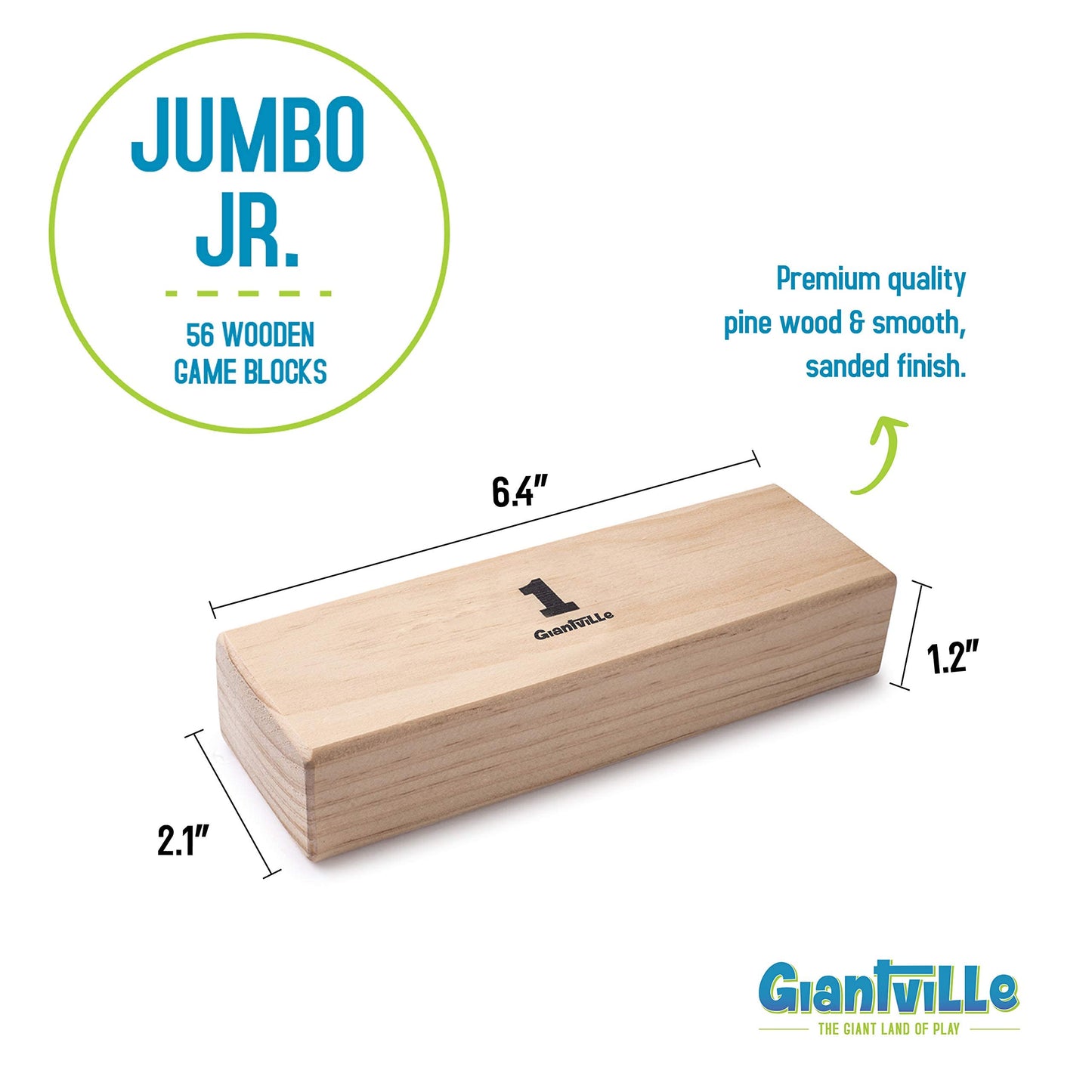 Giantville Giant Tumbling Timber Toy – Premium Pine Blocks, 56-Piece Tower with Carry Bag
