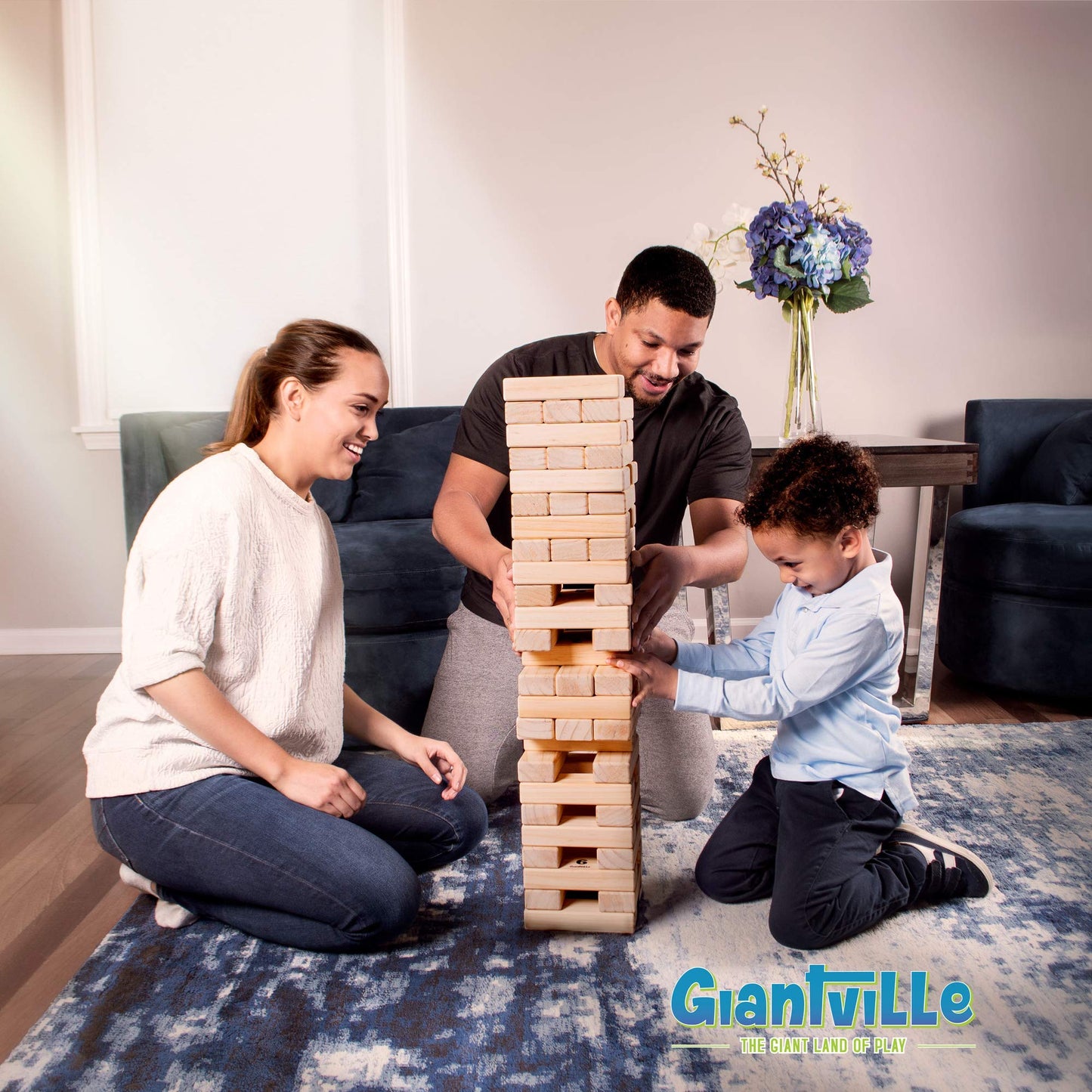 Giantville Giant Tumbling Timber Toy – Premium Pine Blocks, 56-Piece Tower with Carry Bag