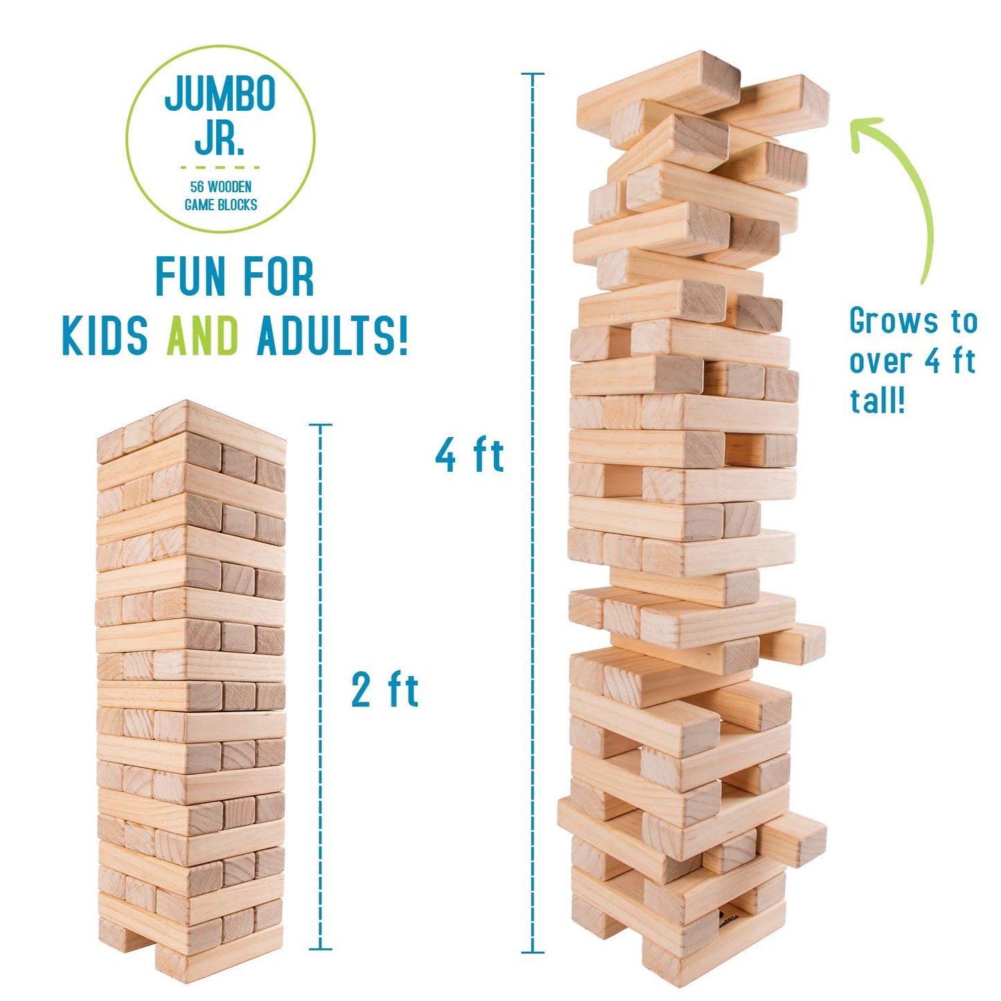 Giantville Giant Tumbling Timber Toy – Premium Pine Blocks, 56-Piece Tower with Carry Bag