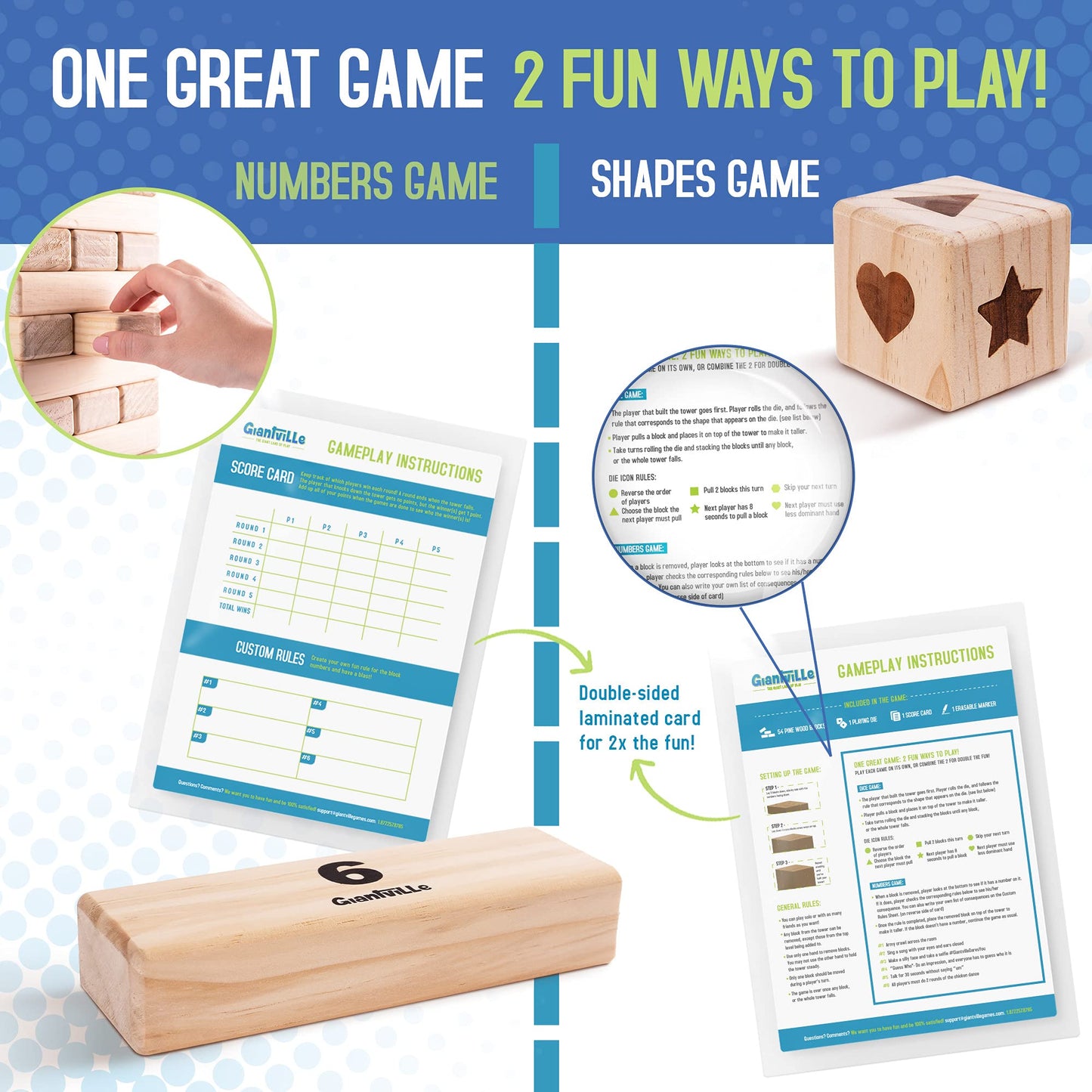 Giantville Giant Tumbling Timber Toy — Premium Pine Wood Tower Game, 54 Pieces + Dice + Carry Bag, Grows to Almost 4 Feet (2025 Version)