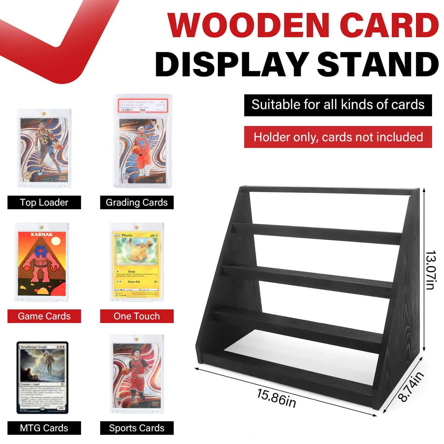 GIASSVIO 4-Tier Wood Trading Card Display Case – Black for PSA/CSG/BGS