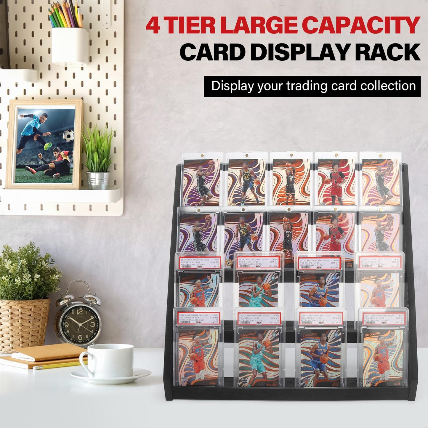 GIASSVIO 4-Tier Wood Trading Card Display Case – Black for PSA/CSG/BGS