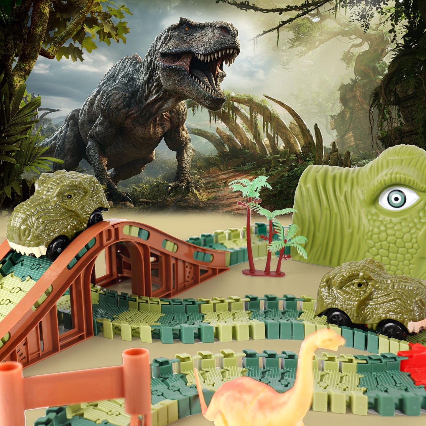 GIAT Dinosaur Track Toys — Light & Sound Dino Race Car Track for Kids 3–7