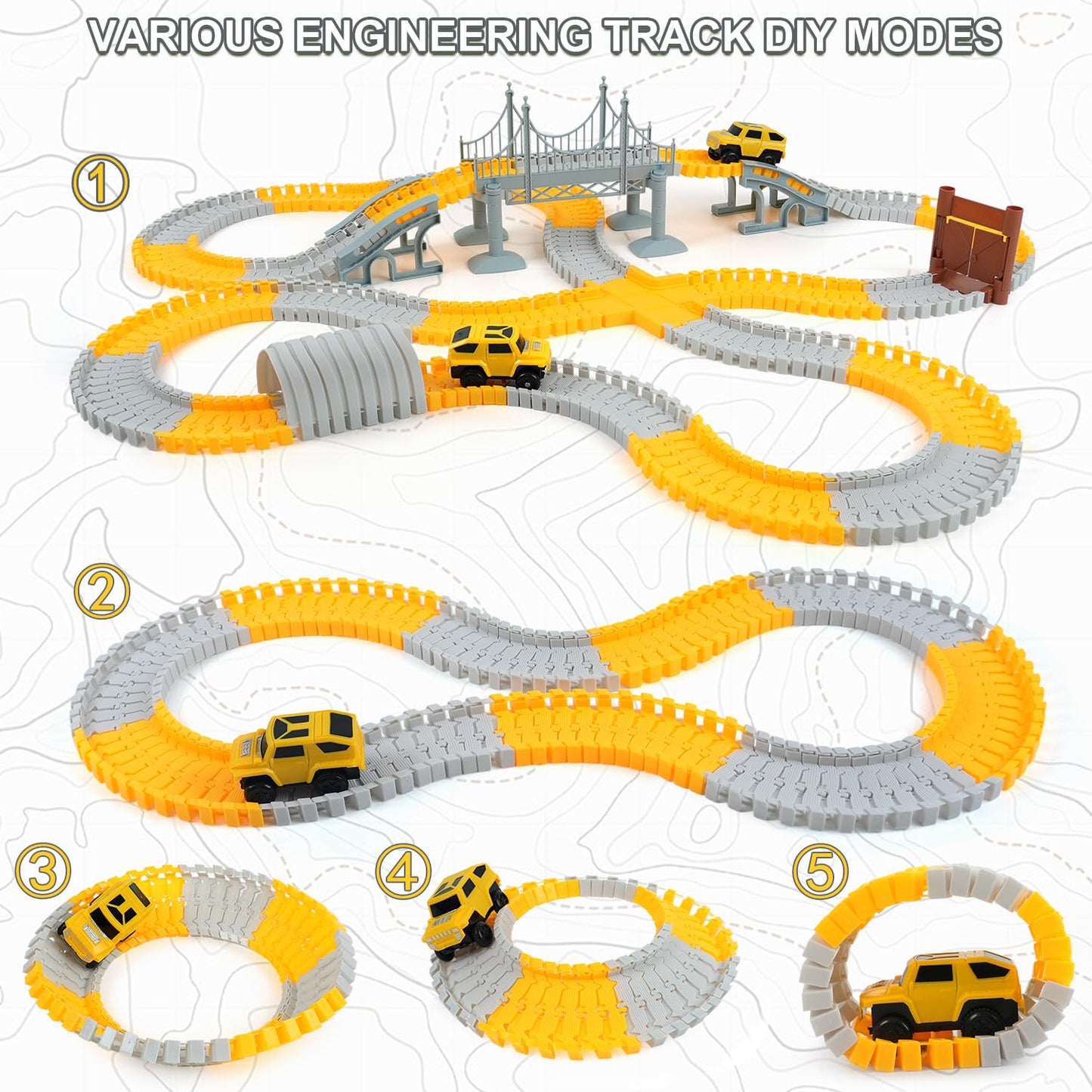 GIAT Construction Race Tracks Toys — Flexible 340-Piece DIY Road Adventure Set for Kids Aged 3-7