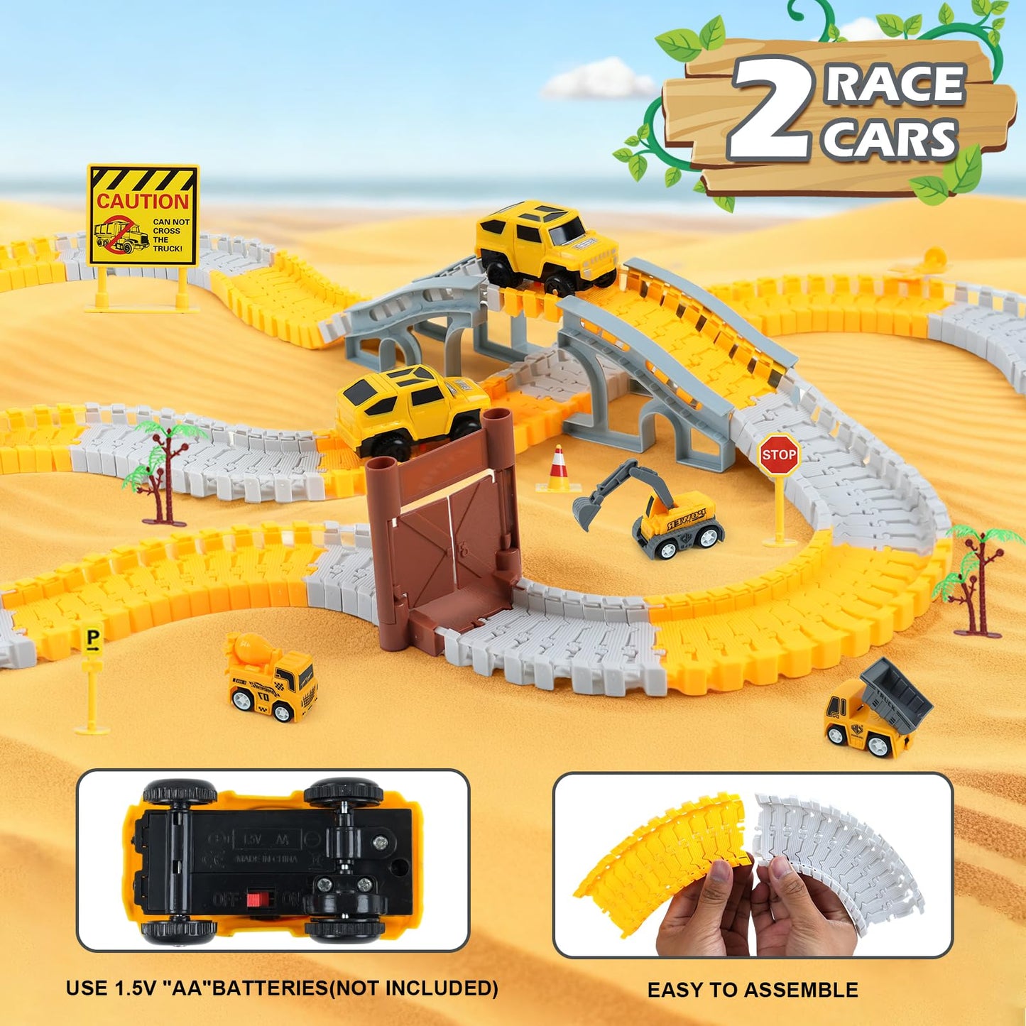 GIAT Construction Race Tracks Toys — Flexible 340-Piece DIY Road Adventure Set for Kids Aged 3-7