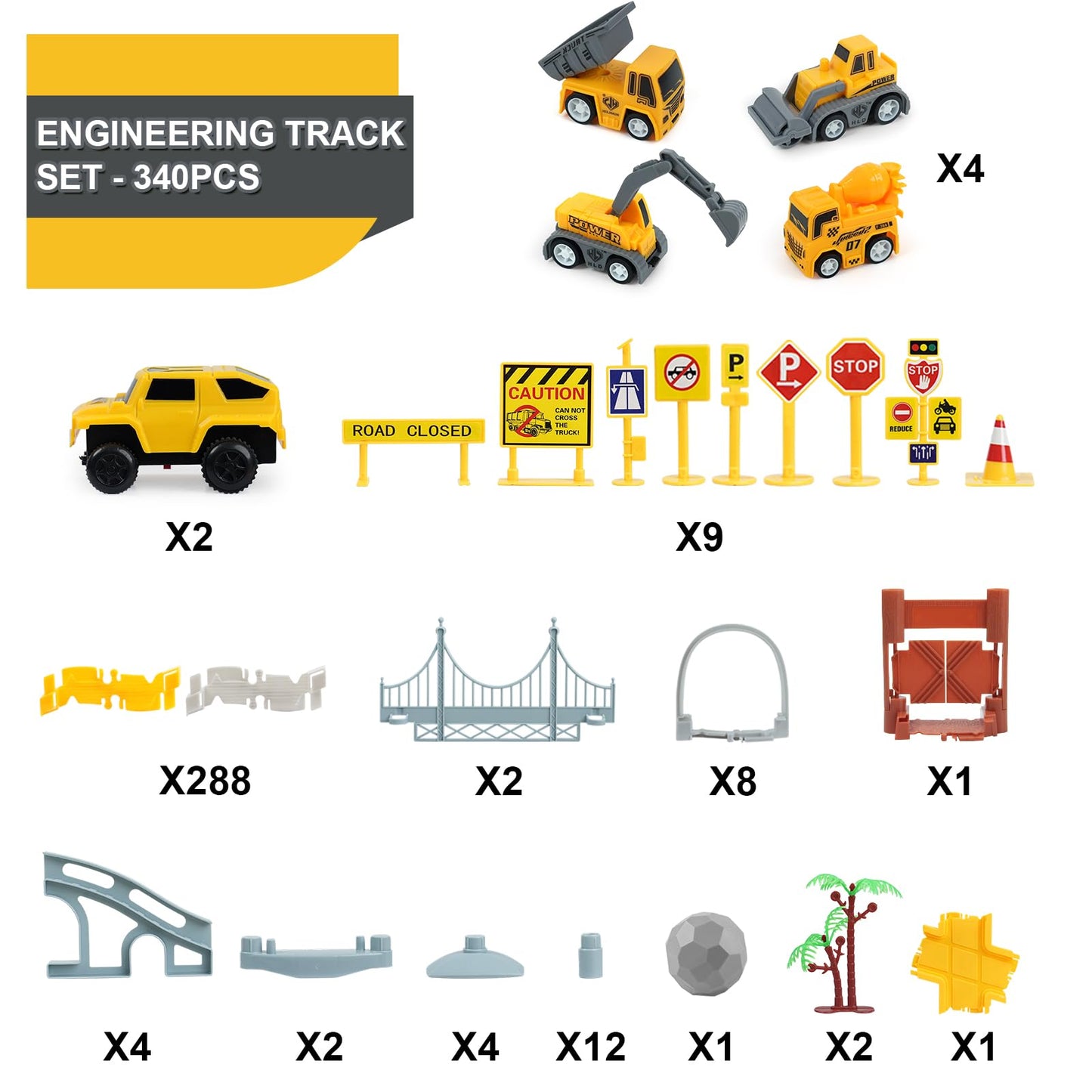 GIAT Construction Race Tracks Toys — Flexible 340-Piece DIY Road Adventure Set for Kids Aged 3-7