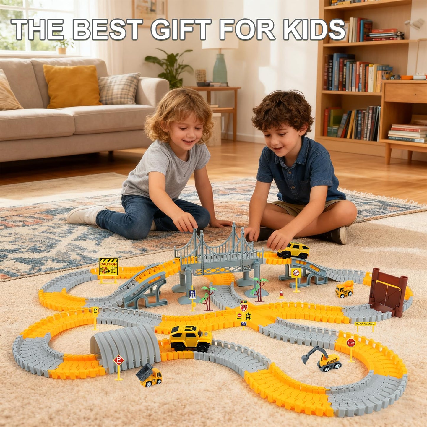 GIAT Construction Race Tracks Toys — Flexible 340-Piece DIY Road Adventure Set for Kids Aged 3-7