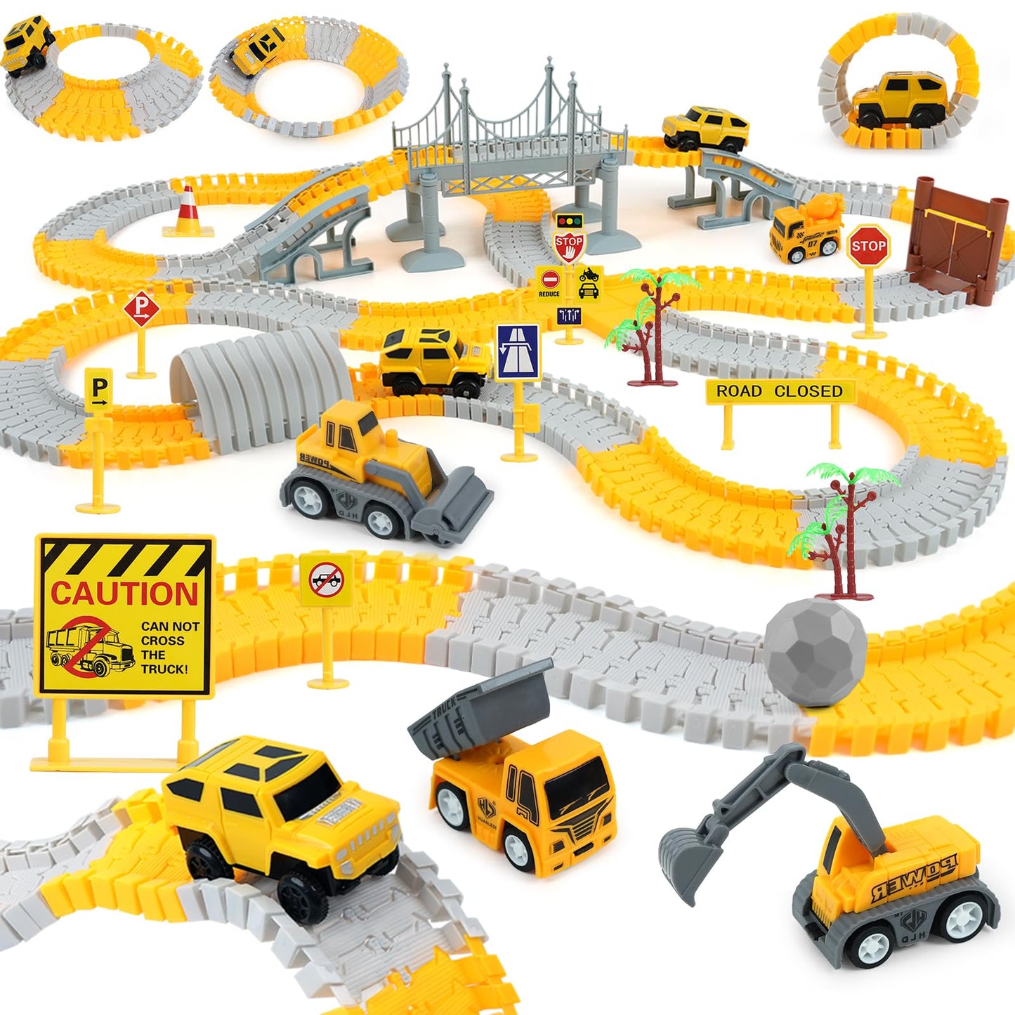 GIAT Construction Race Tracks Toys — Flexible 340-Piece DIY Road Adventure Set for Kids Aged 3-7