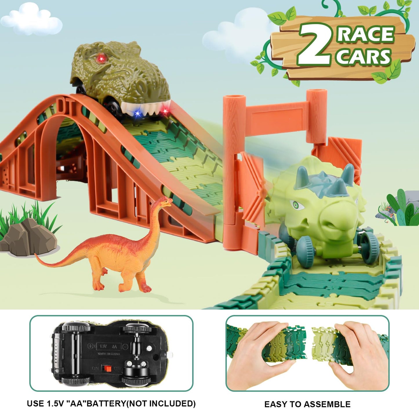 GIAT Dinosaur Track Toys — Light & Sound Dino Race Car Track for Kids 3–7