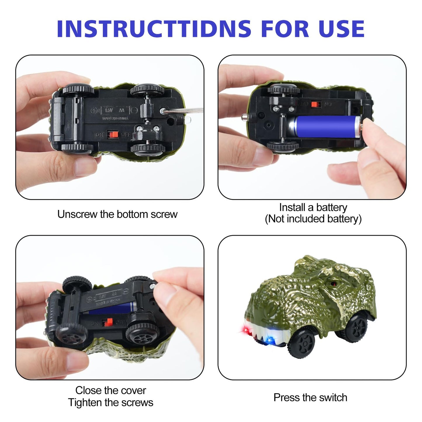 GIAT Dinosaur Track Car 2-Pack with LED Lights – Compatible with Most Tracks (Ages 3–7)