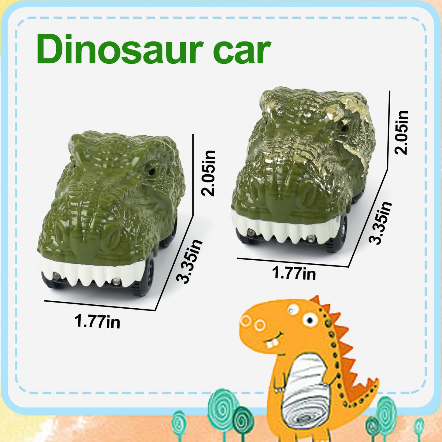 GIAT Dinosaur Track Car 2-Pack with LED Lights – Compatible with Most Tracks (Ages 3–7)