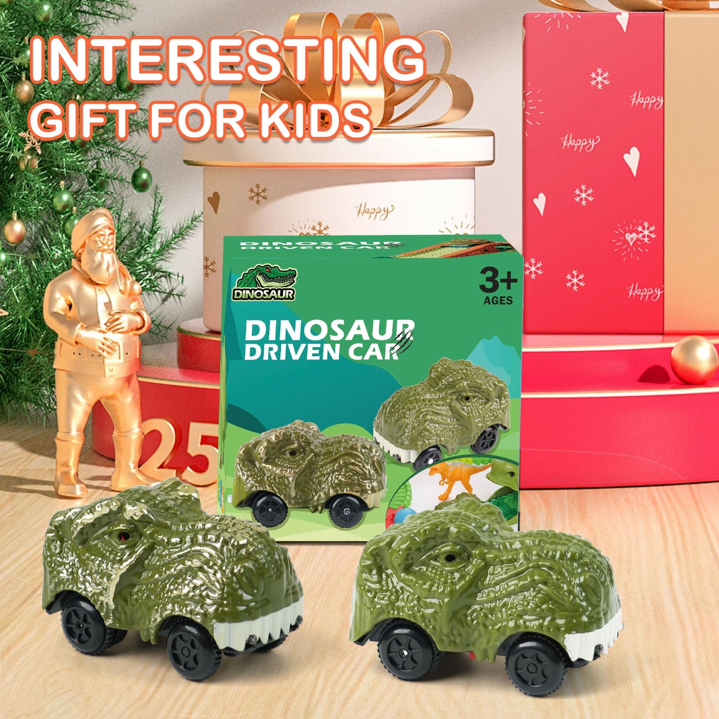 GIAT Dinosaur Track Car 2-Pack with LED Lights – Compatible with Most Tracks (Ages 3–7)