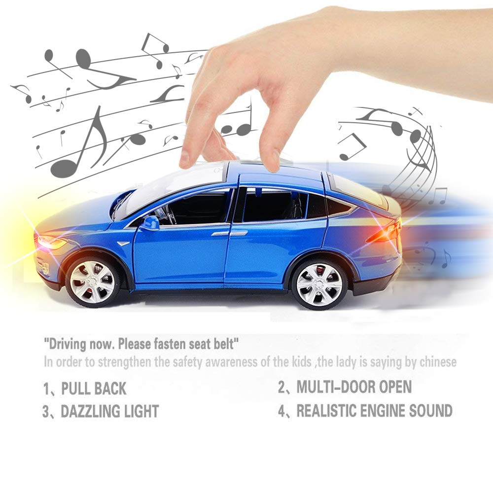 gidoyi Toy Car Model X – 1:32 Scale Pull-Back Car with Lights & Sound (Blue)