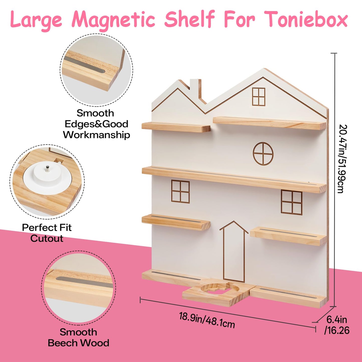 Gieanoo Large Tonie Shelf for Toniebox – Wall-Mmounted Pine Shelf for Toniebox 1 & 2 (White)
