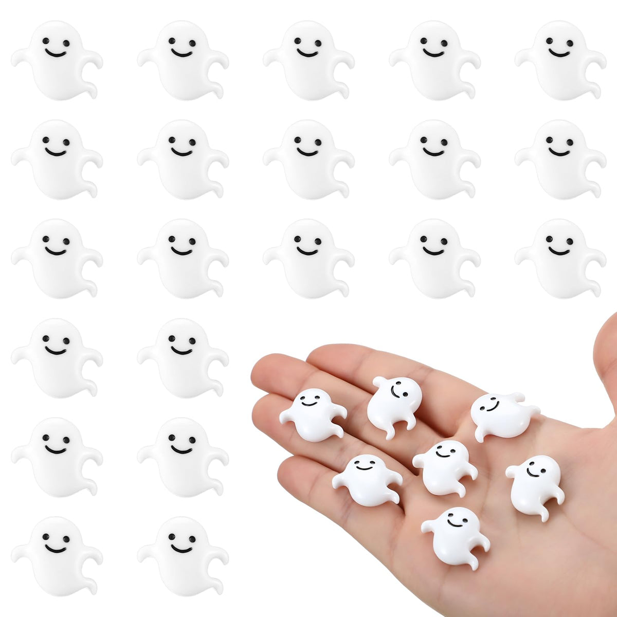 Giegxin 60 Pcs Halloween Mini Ghost Charms – Flatback Resin Decor for DIY Hair Clips, Party & Gift Ideas