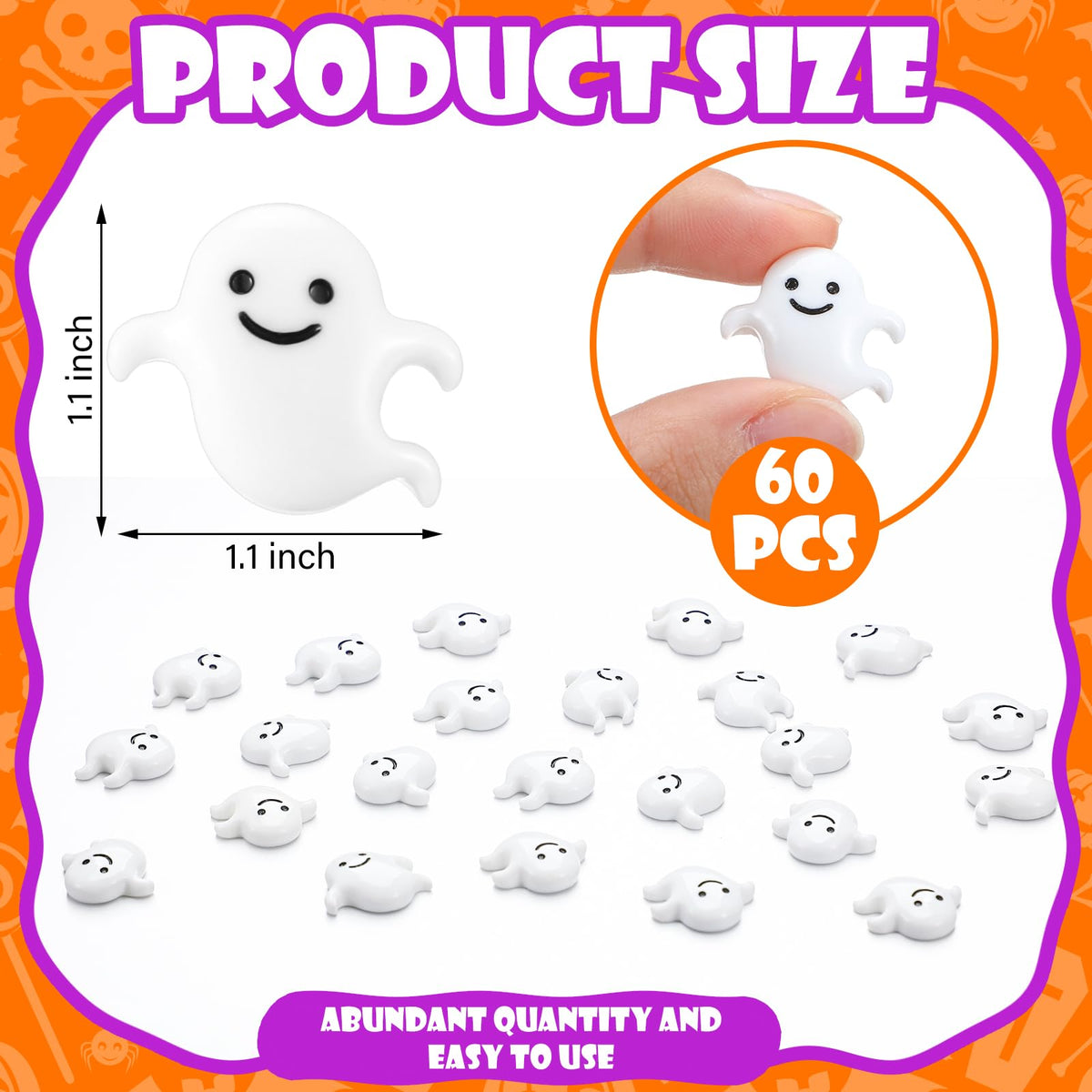 Giegxin 60 Pcs Halloween Mini Ghost Charms – Flatback Resin Decor for DIY Hair Clips, Party & Gift Ideas