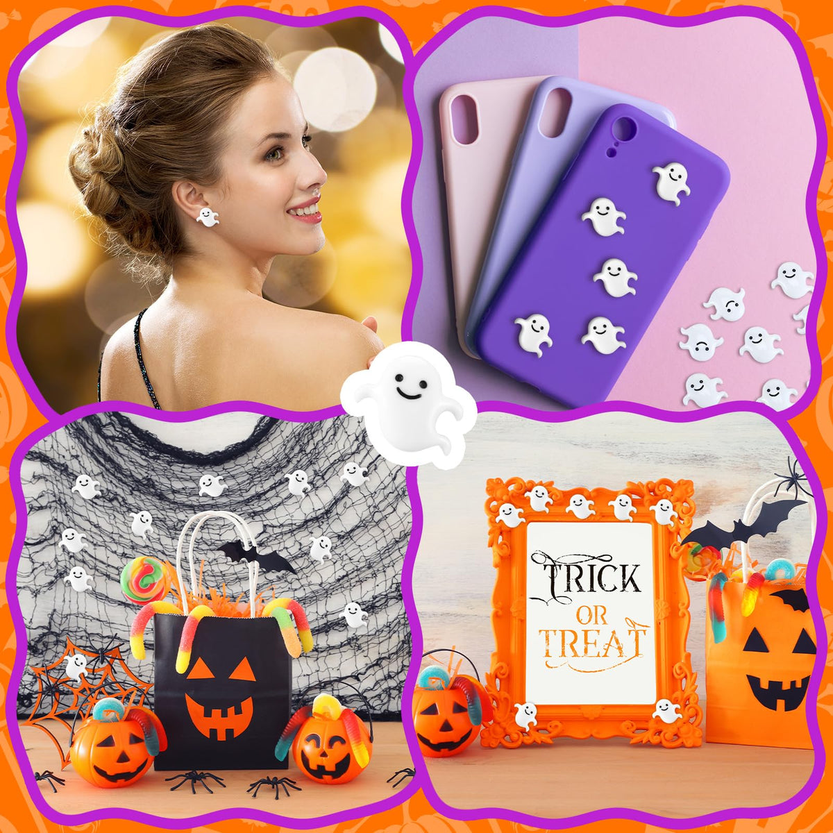 Giegxin 60 Pcs Halloween Mini Ghost Charms – Flatback Resin Decor for DIY Hair Clips, Party & Gift Ideas