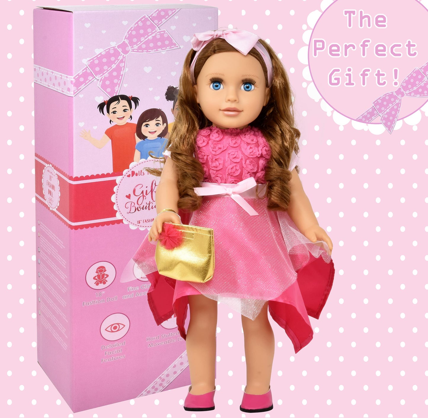 Gift Boutique 18-Inch Girl Doll – Fashion Doll with Fine Hair, Pink Shoes & Accessories