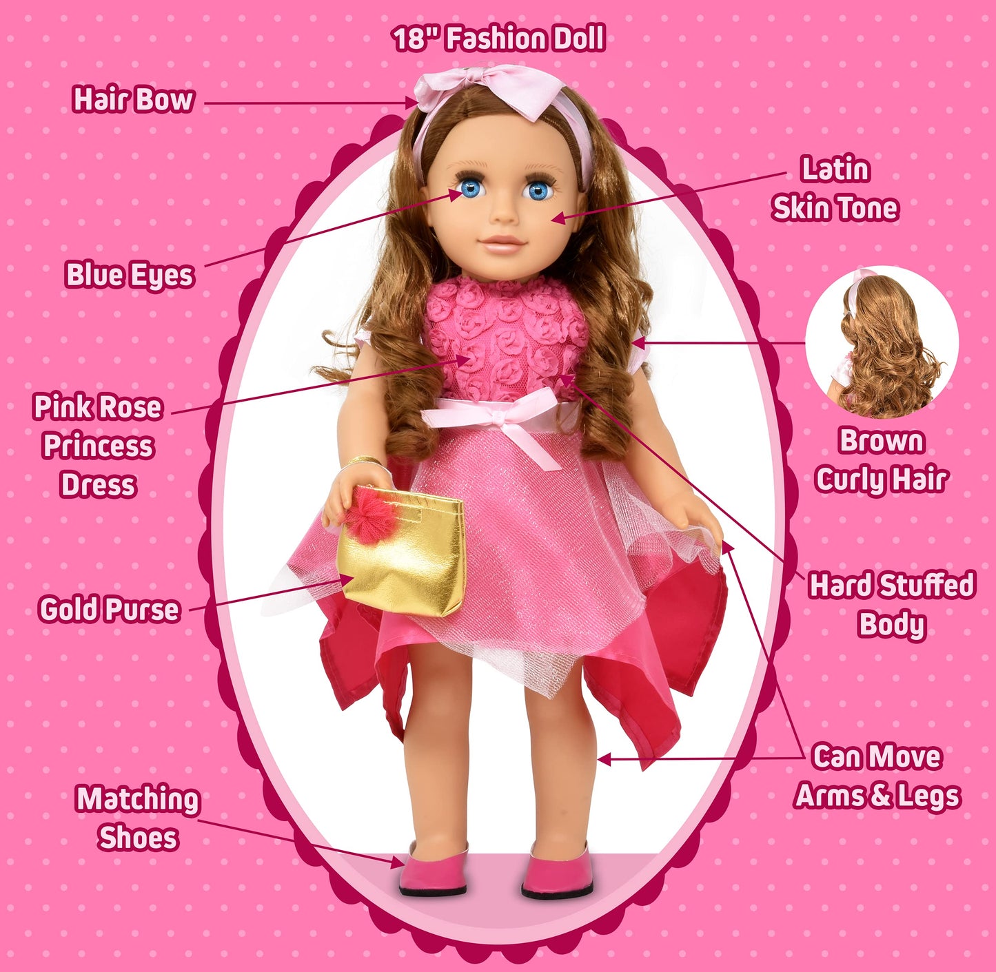 Gift Boutique 18-Inch Girl Doll – Fashion Doll with Fine Hair, Pink Shoes & Accessories