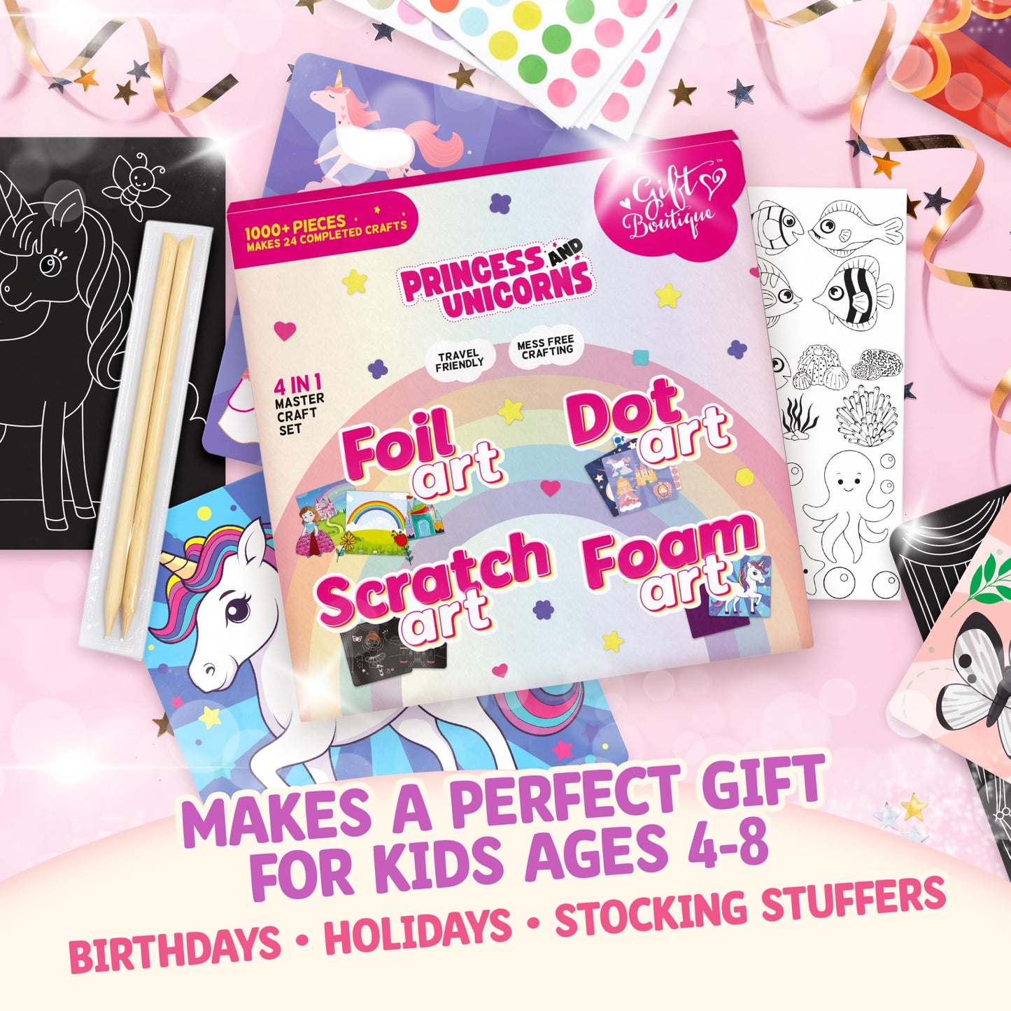 Unicorn Princess Craft Kit for Girls 4-8 – 24 No Mess Projects | Gift Boutique
