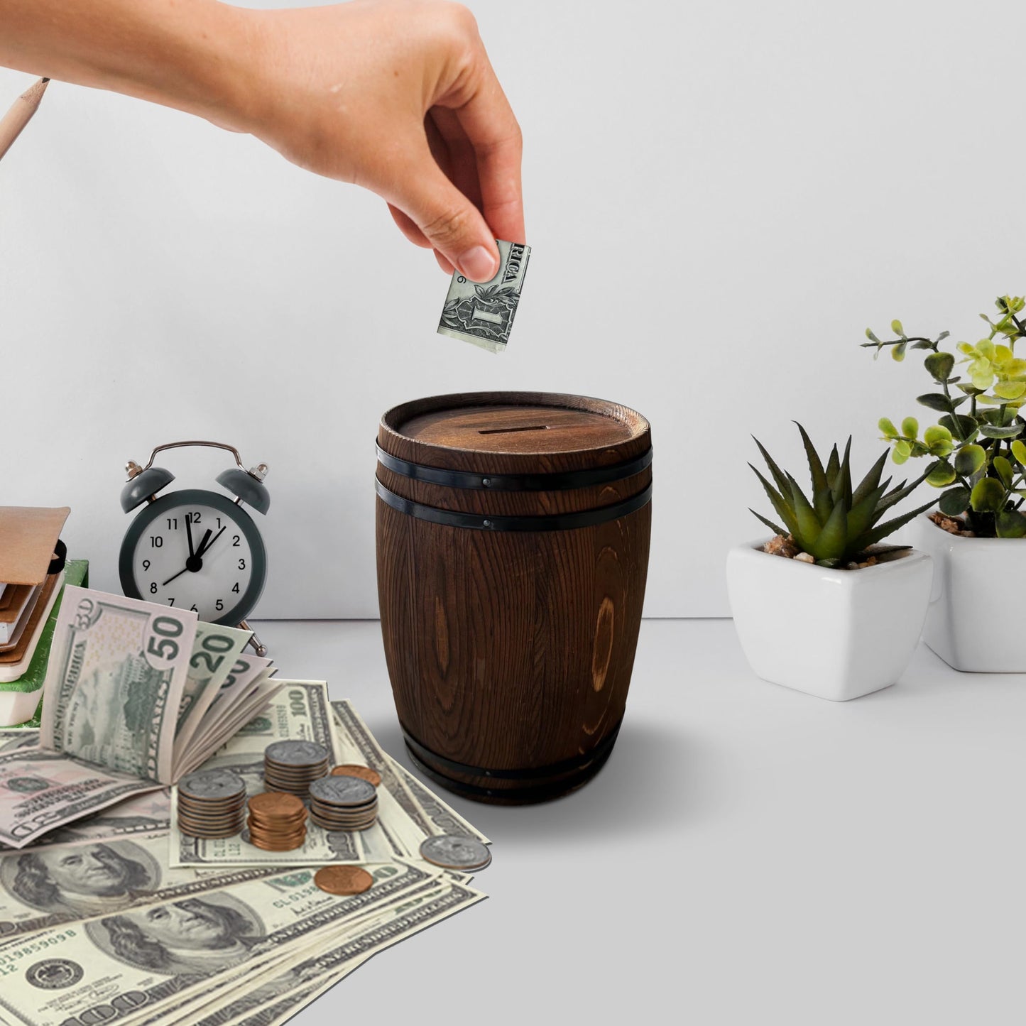 Piggy Bank for Adults — Large Wooden Wine Barrel, 1.5L with Lock & Key