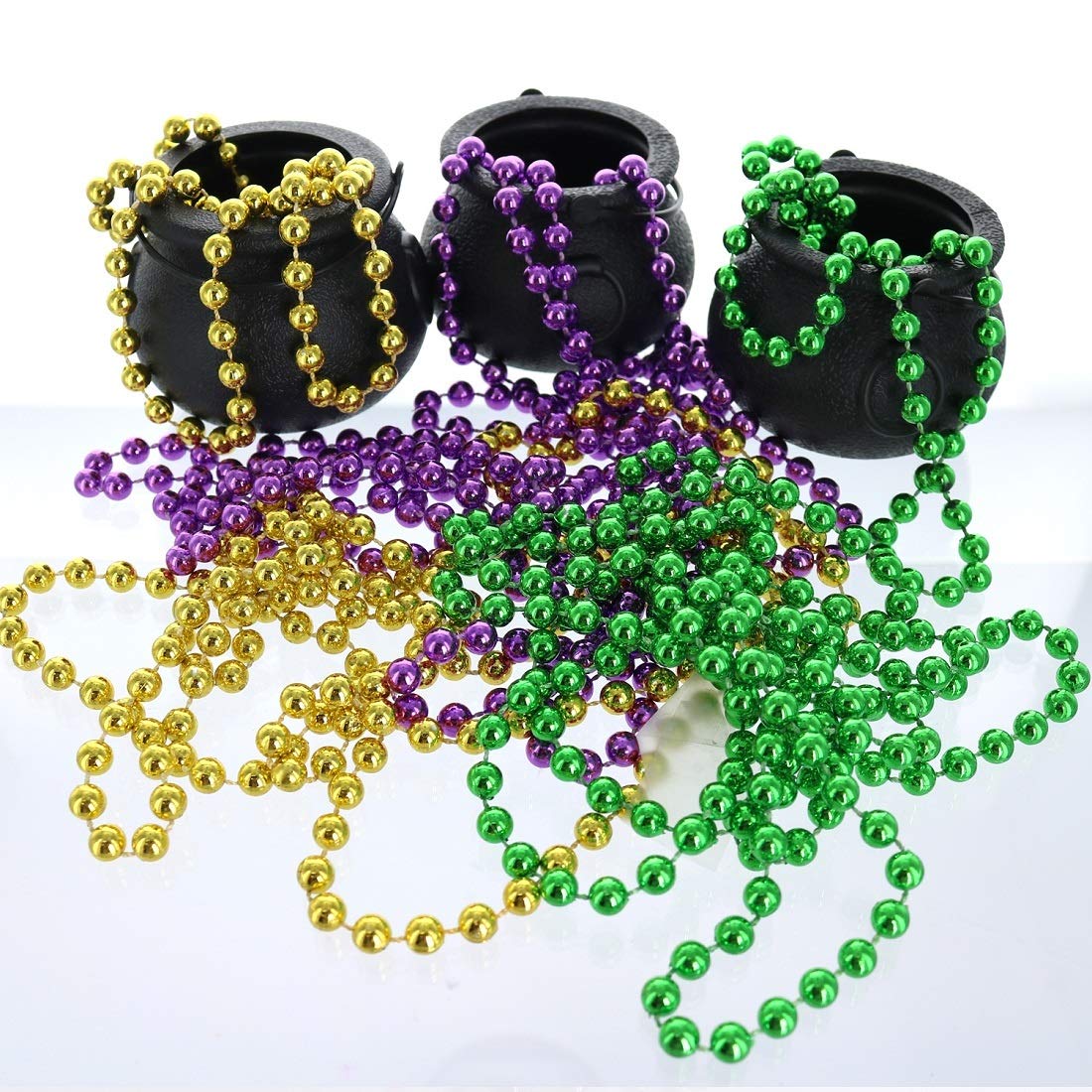 GiftExpress 33-inch Mardi Gras Beads Necklace Bundle – 12pcs, 3 Metallic Colors