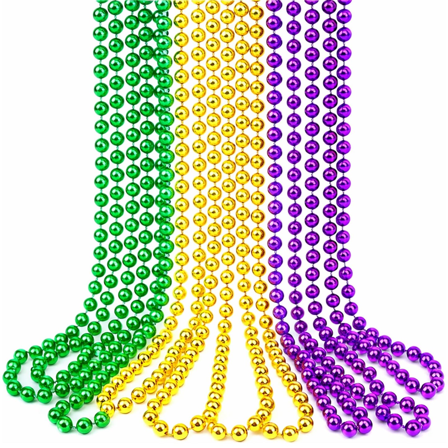 GiftExpress 33-inch Mardi Gras Beads Necklace Bundle – 12pcs, 3 Metallic Colors
