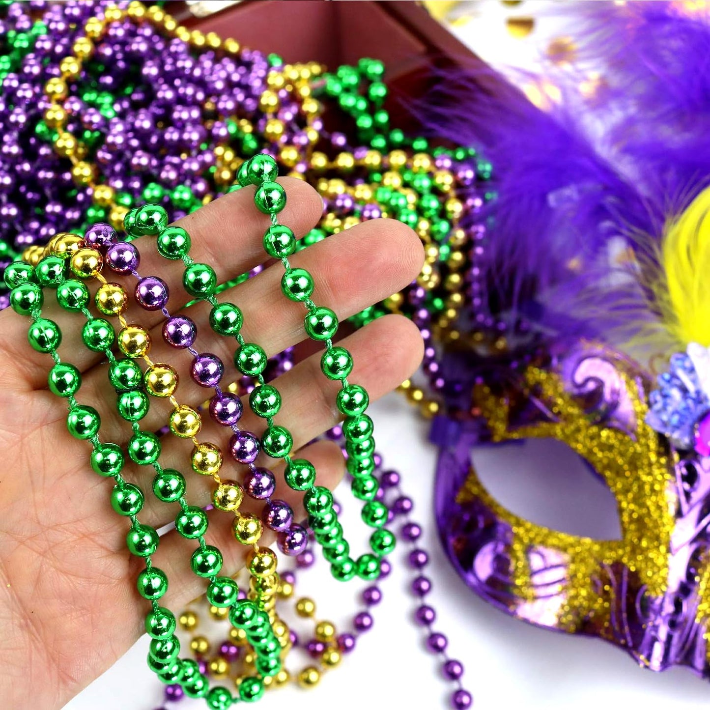 GiftExpress 33-inch Mardi Gras Beads Necklace Bundle – 12pcs, 3 Metallic Colors