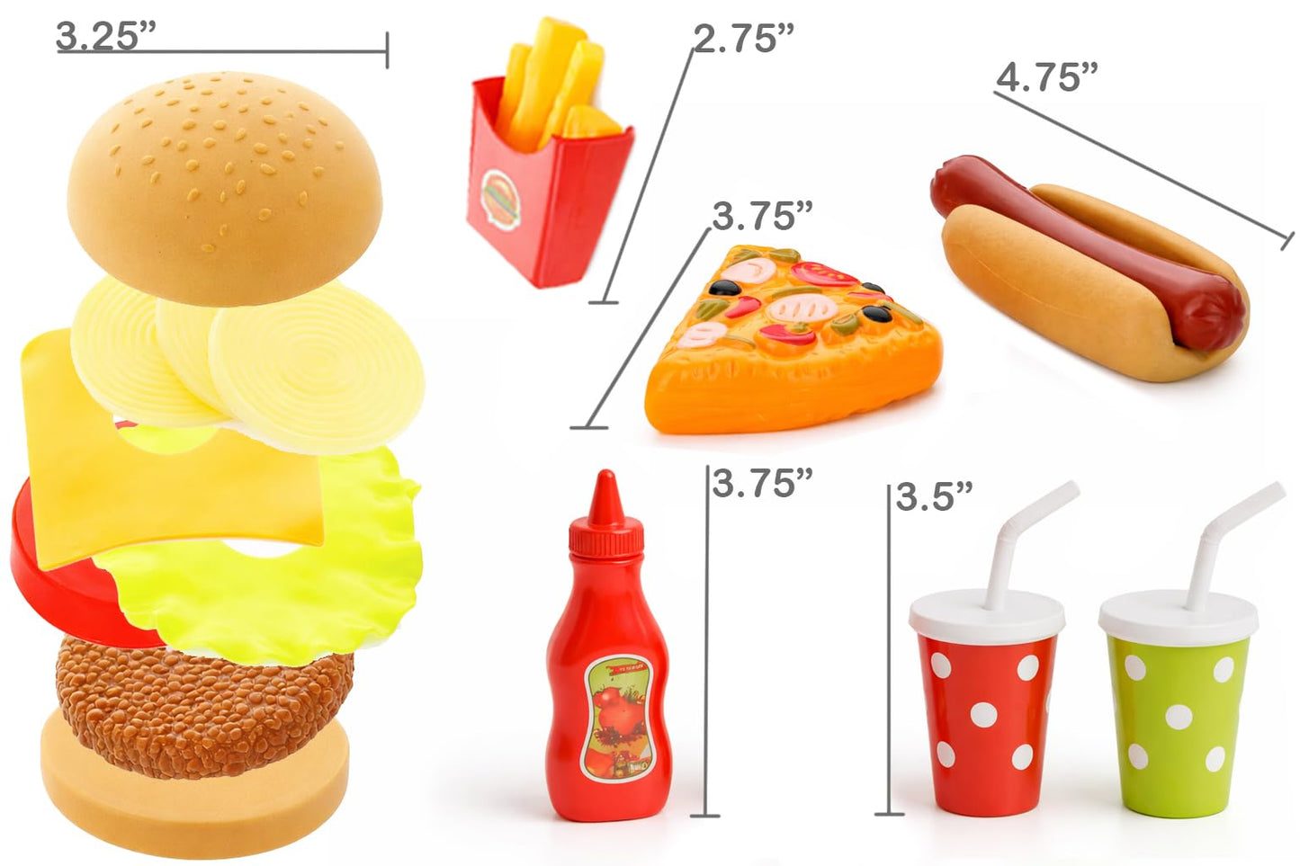 GiftExpress Happy Kids Meal Play Set – Hamburger & Hot Dog, Pizza, Fries, Coke & Tray
