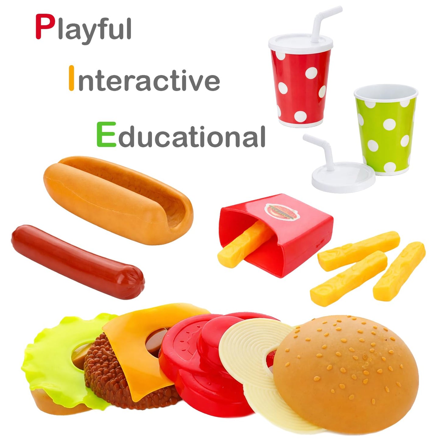 GiftExpress Happy Kids Meal Play Set – Hamburger & Hot Dog, Pizza, Fries, Coke & Tray