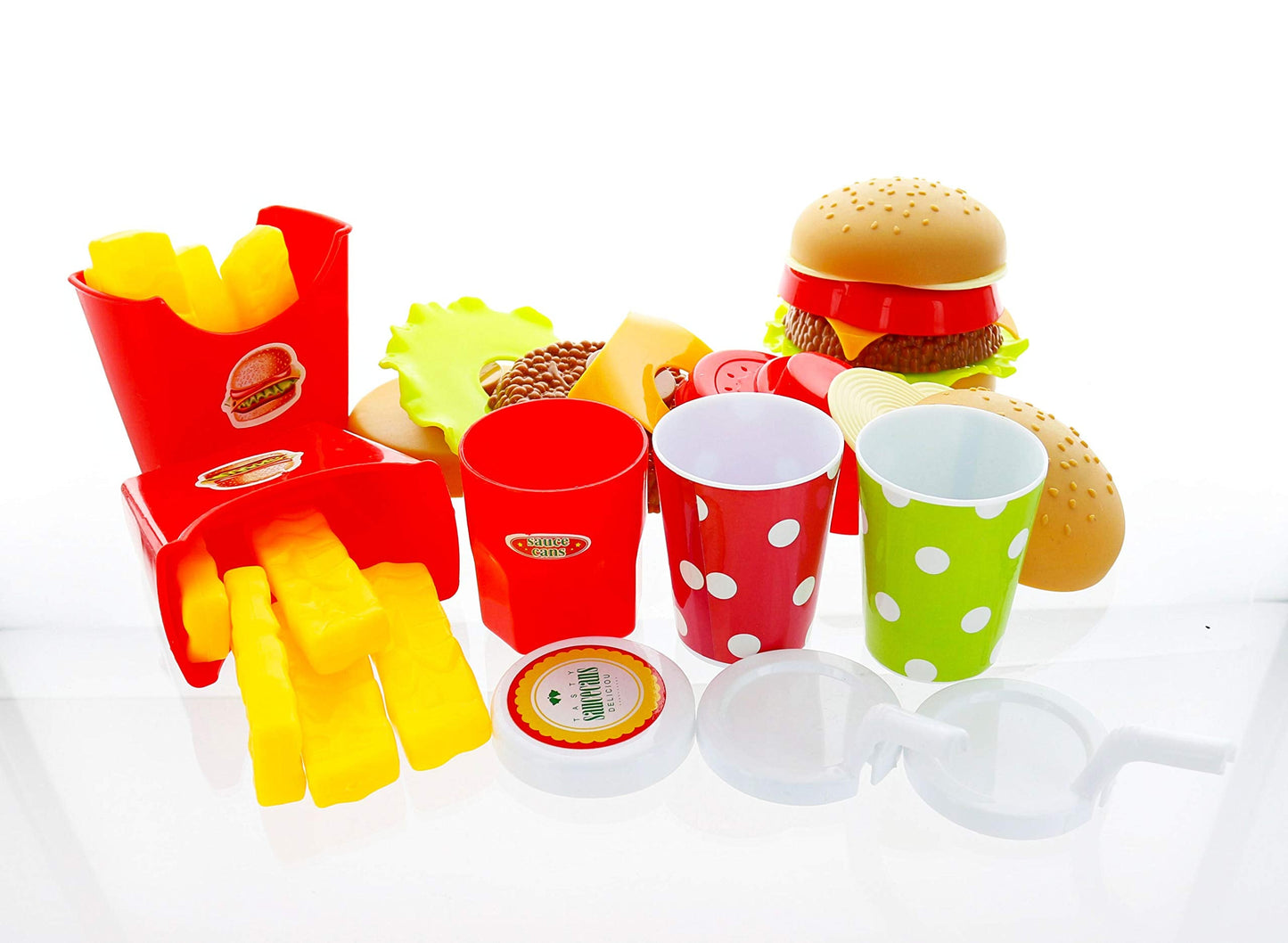 GiftExpress Happy Kids Meal Play Set – Hamburger & Hot Dog, Pizza, Fries, Coke & Tray